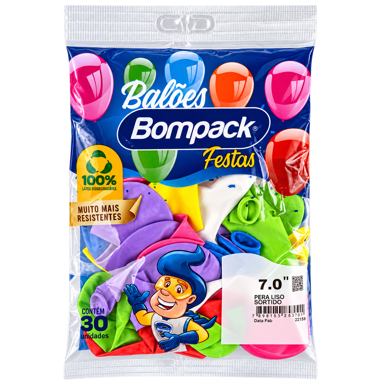 BALAO PERA LISO SORTIDO N°7 COM 30 UND BOMPACK