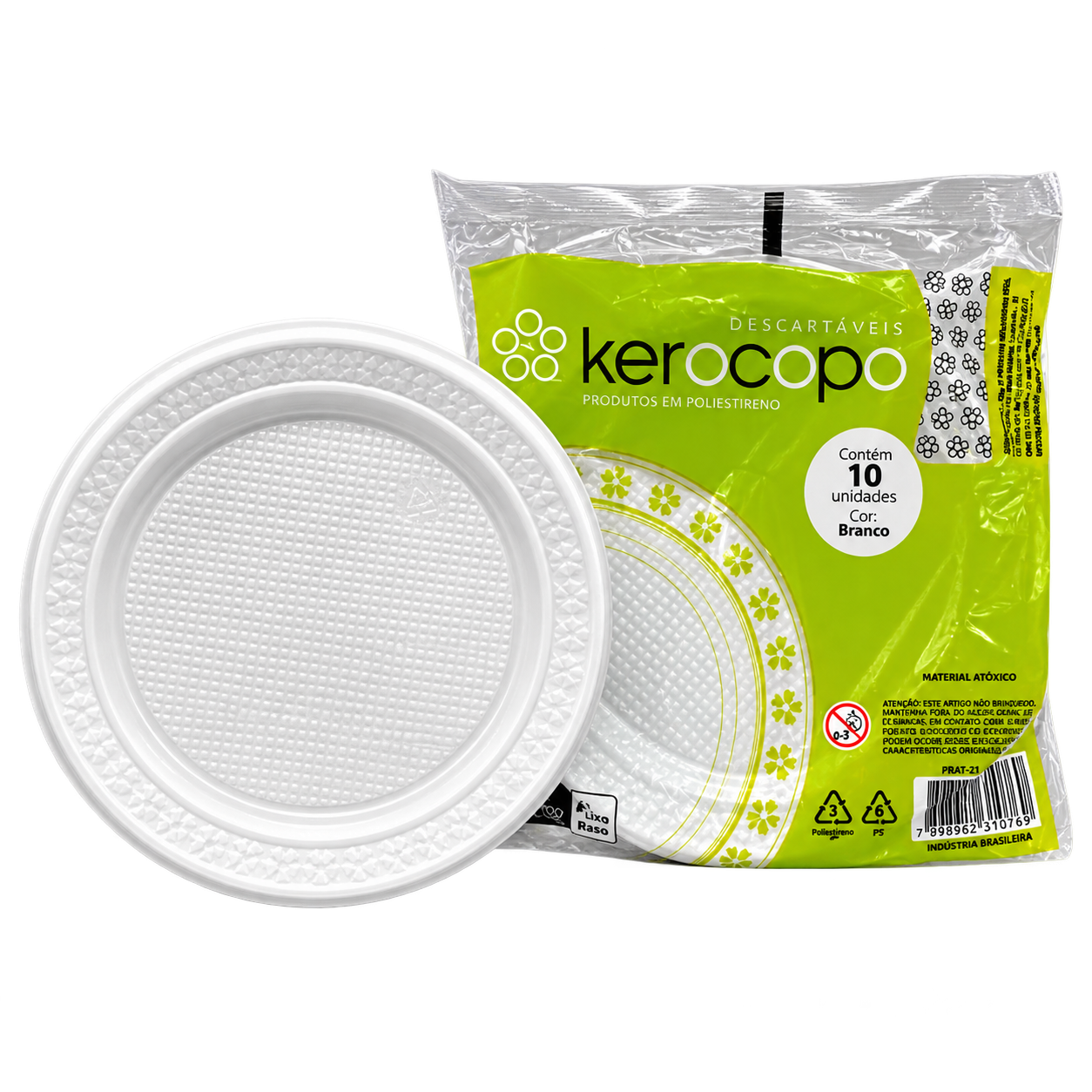 PRATO 18CM RASO BRANCO PACOTE COM 10 UN - KEROCOPO
