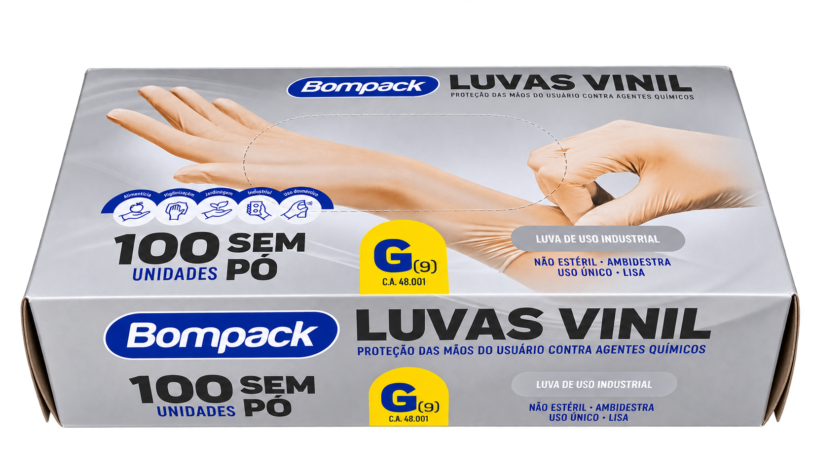 LUVA DE VINIL SEM PO TAMANHO G - C/ 100 UN - BOMPACK