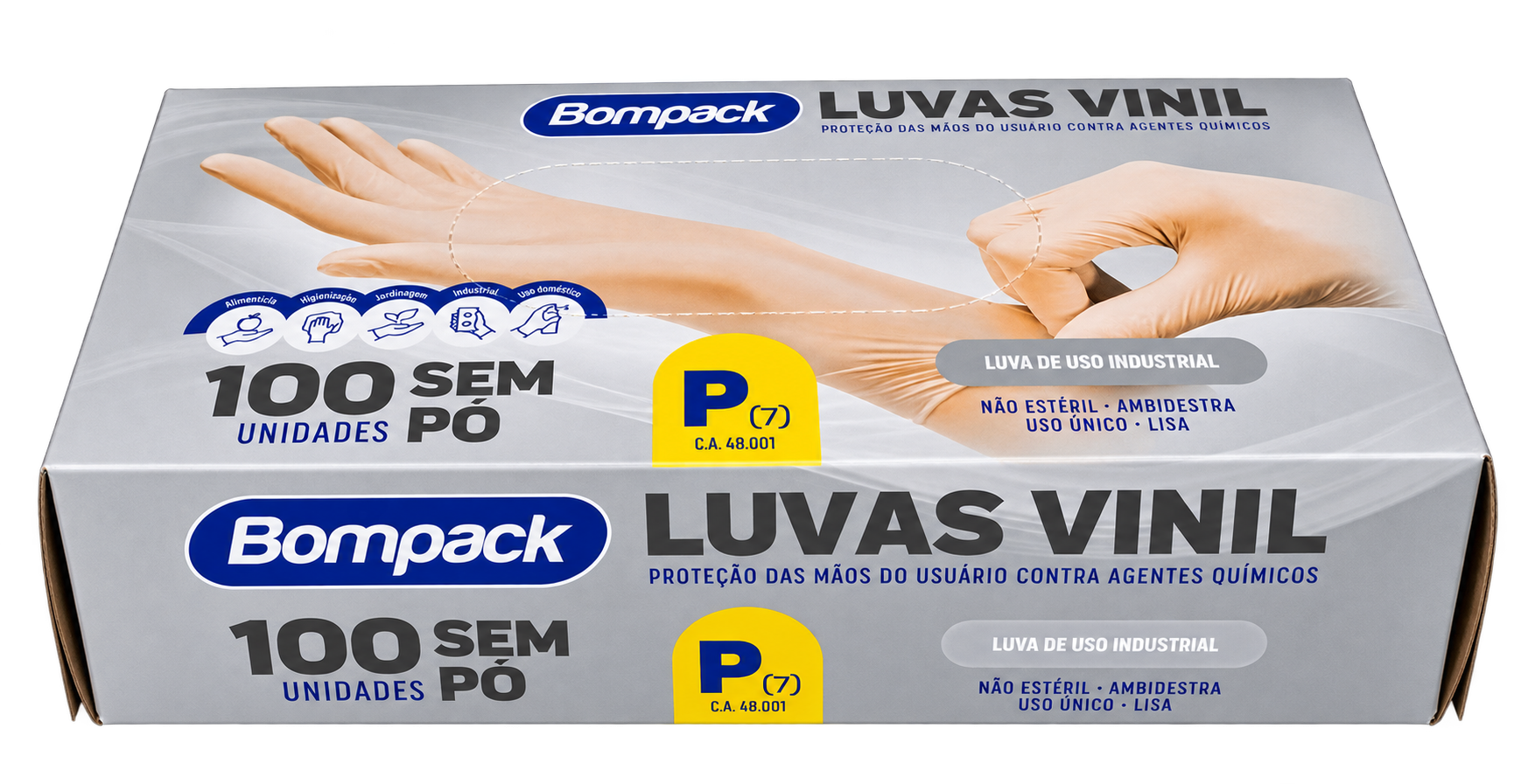 LUVA DE VINIL SEM PO TAMANHO P - C/ 100 UN - BOMPACK