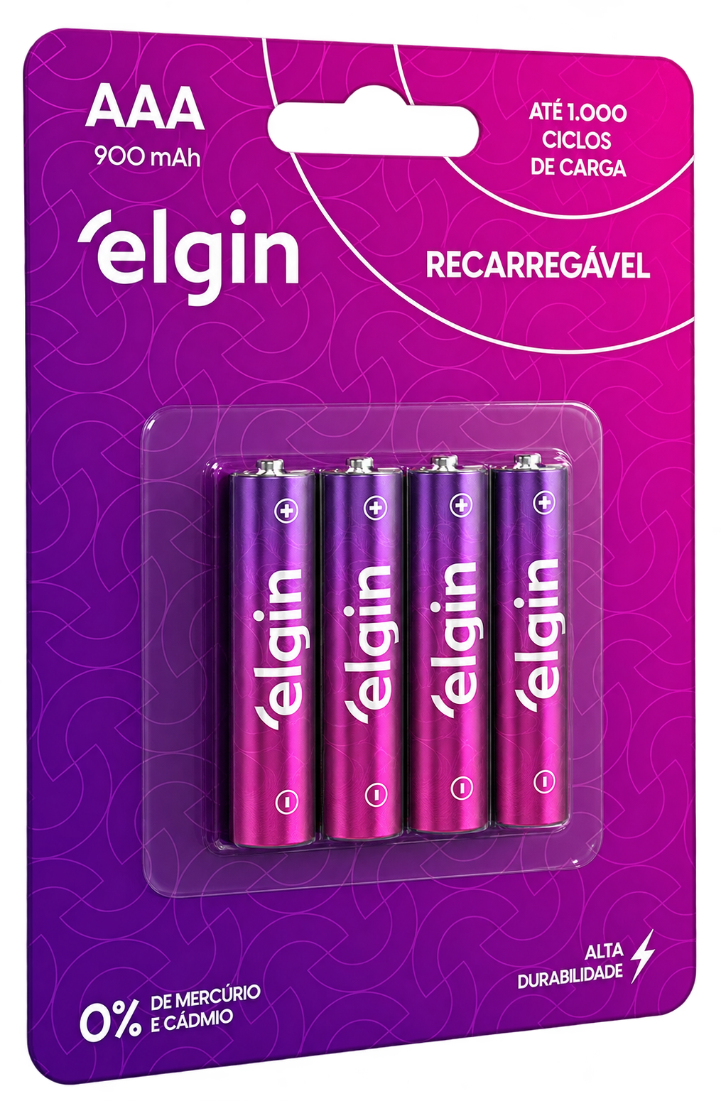 PILHA RECARREGAVEL AAA NI-MH 900 MAH COM 4 UN ELGIN