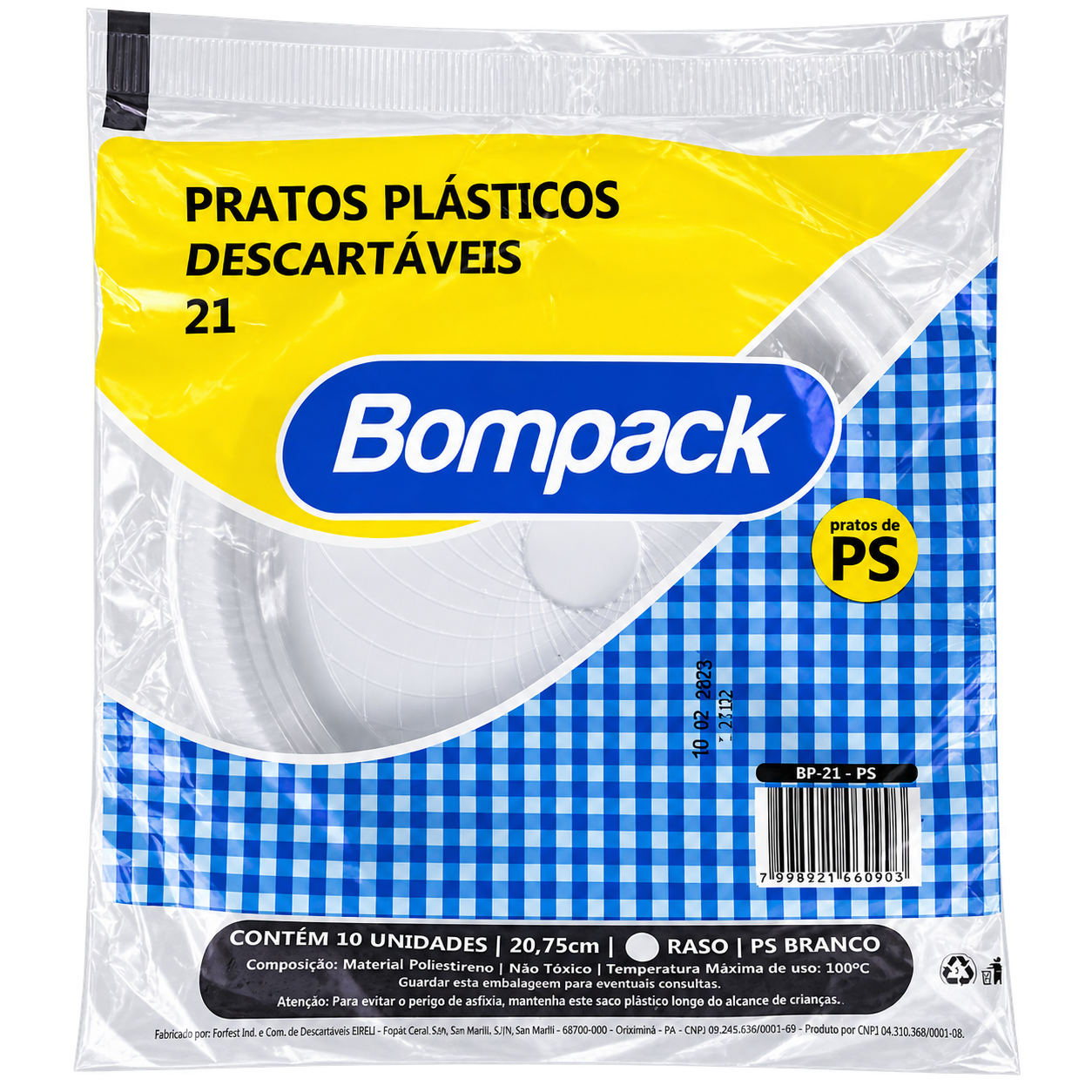 PRATOS PLASTICOS DESCARTAVEIS 21CM BRANCO COM 10 UN BOMPACK