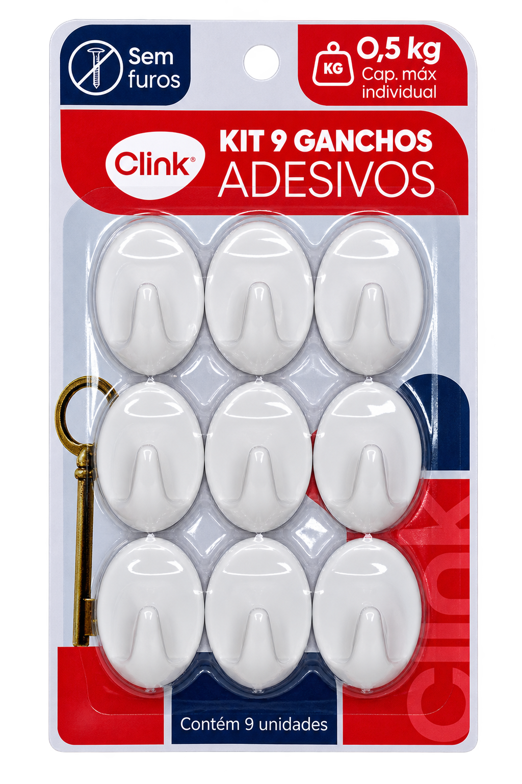 KIT 9 GANCHOS PAREDE ADESIVO PLASTICO REF CK3562 - CLINK