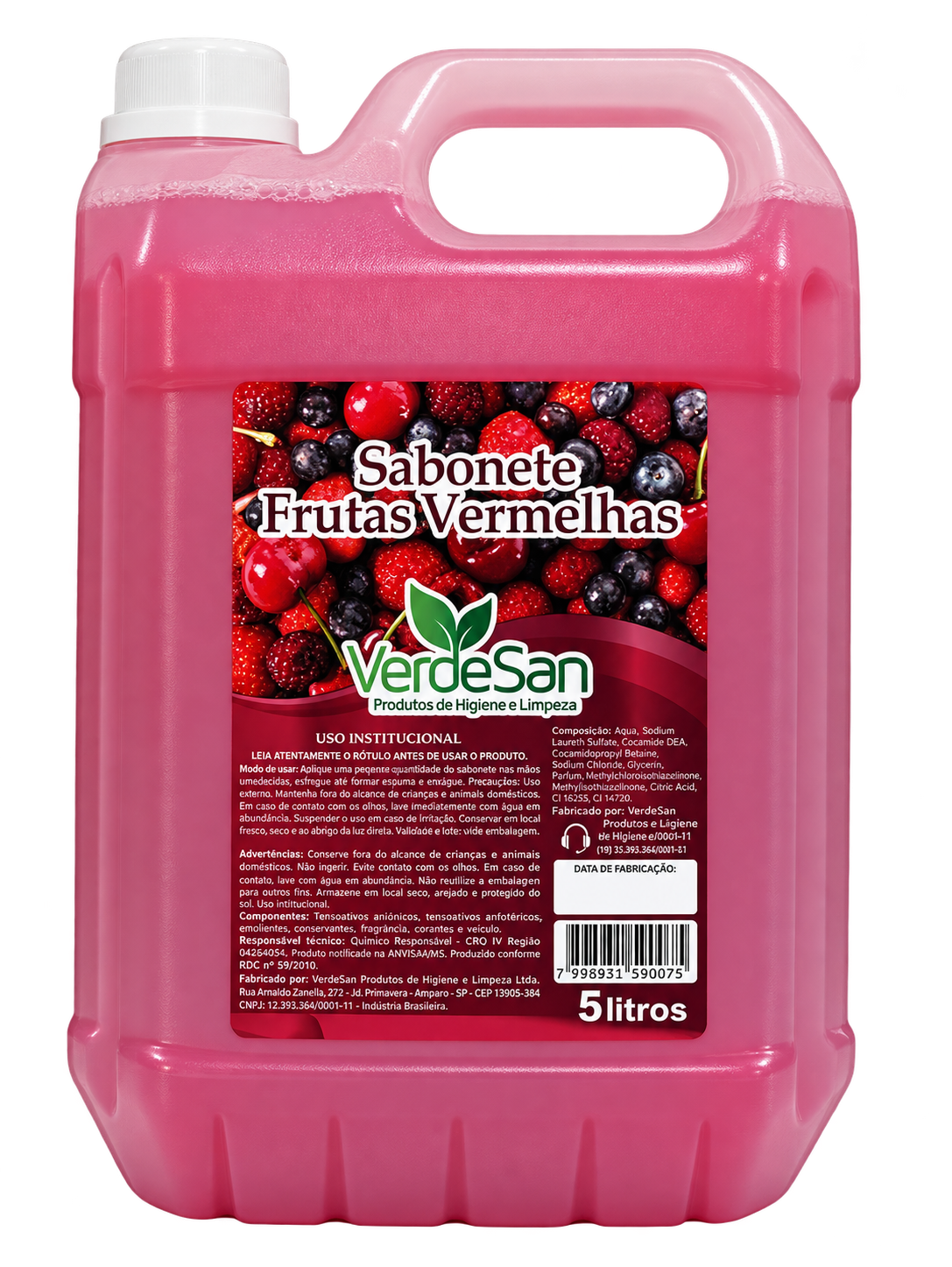 SABONETE LIQUIDO FRUTAS VERMELHAS 5 LITROS VERDESAN