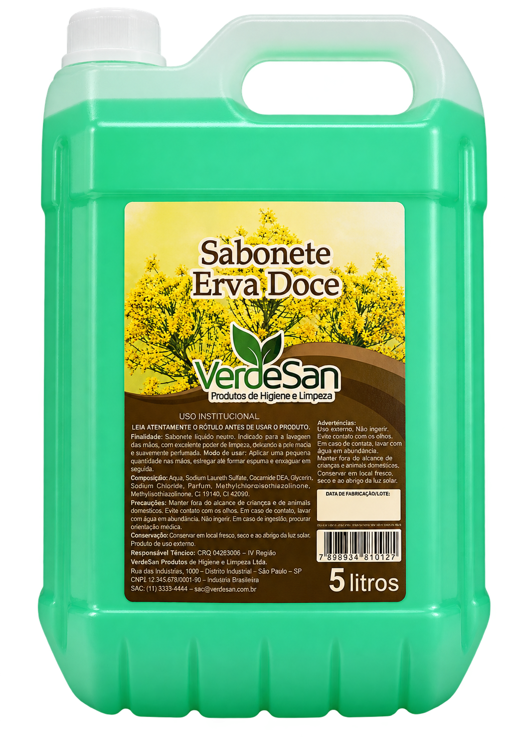 SABONETE LIQUIDO ERVA DOCE 5 LITROS VERDESAN