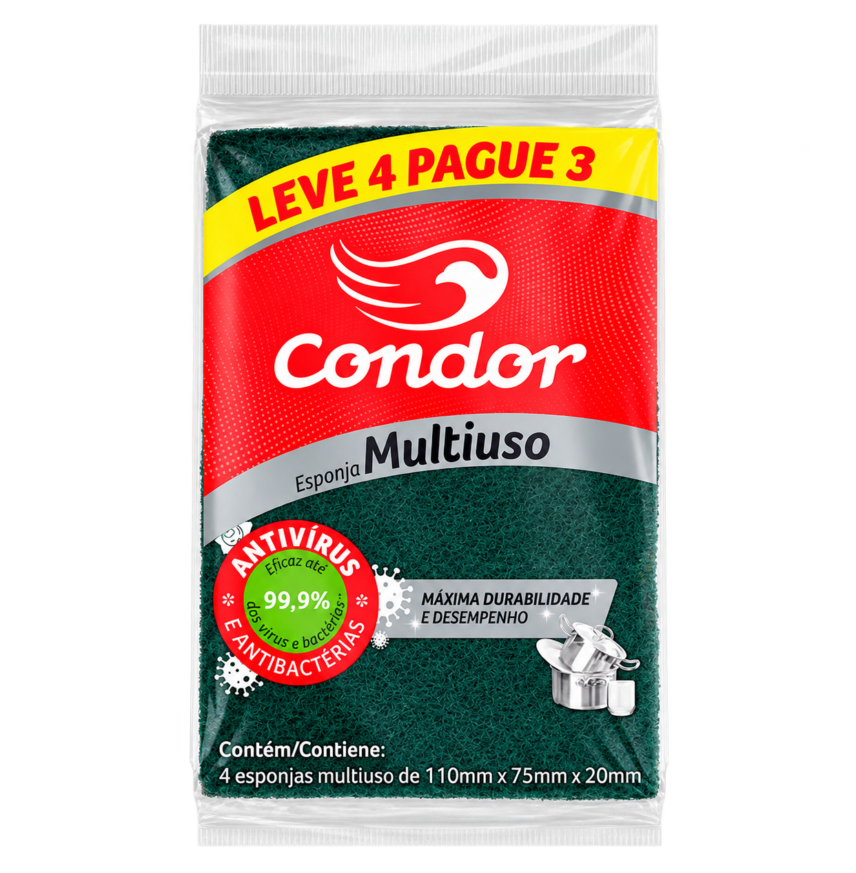 ESPONJA MULTIUSO PACOTE COM 4 UND CONDOR
