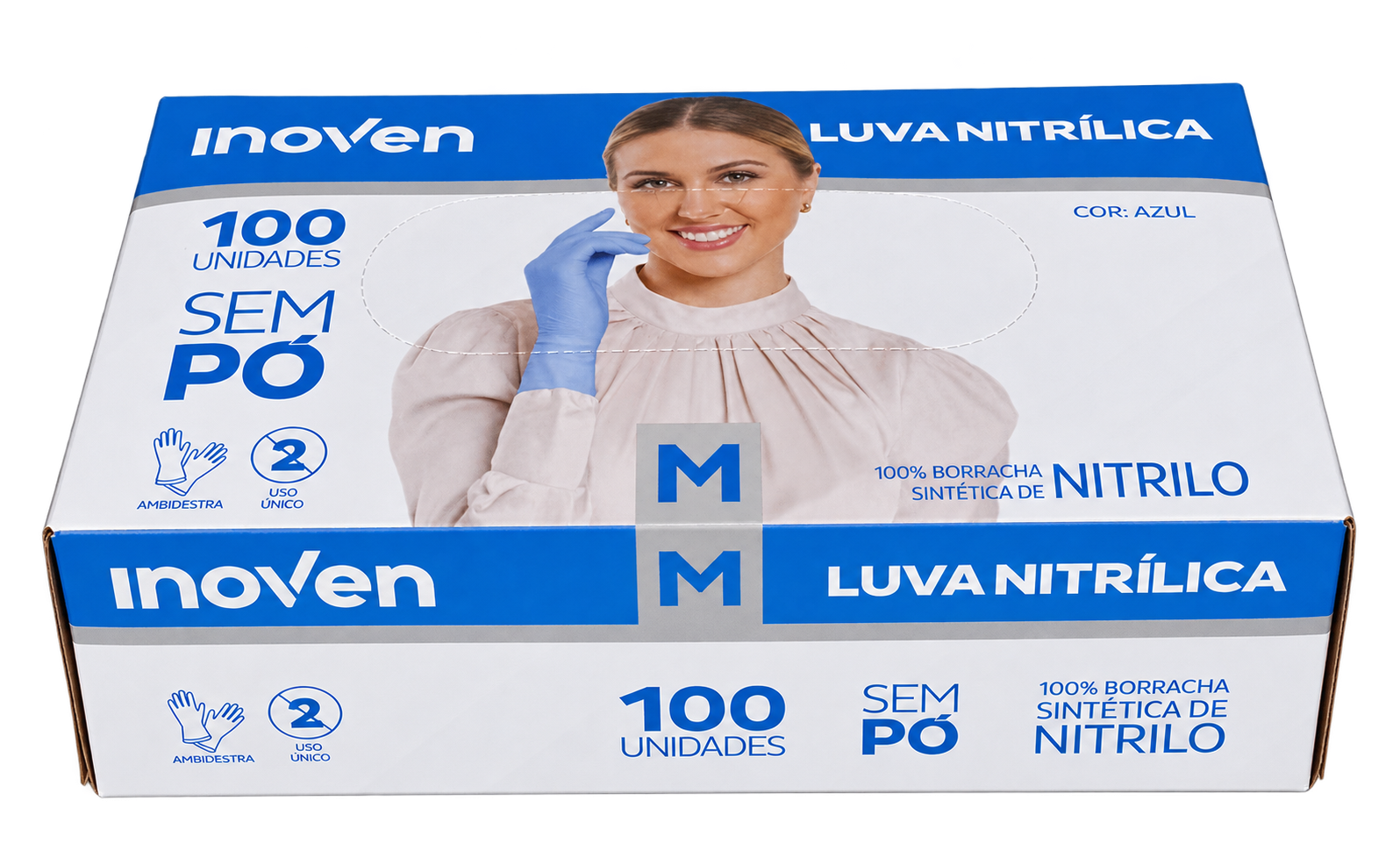 LUVA NITRILICA AZUL SEM PO TAMANHO M - C/ 100 UN - INOVEN