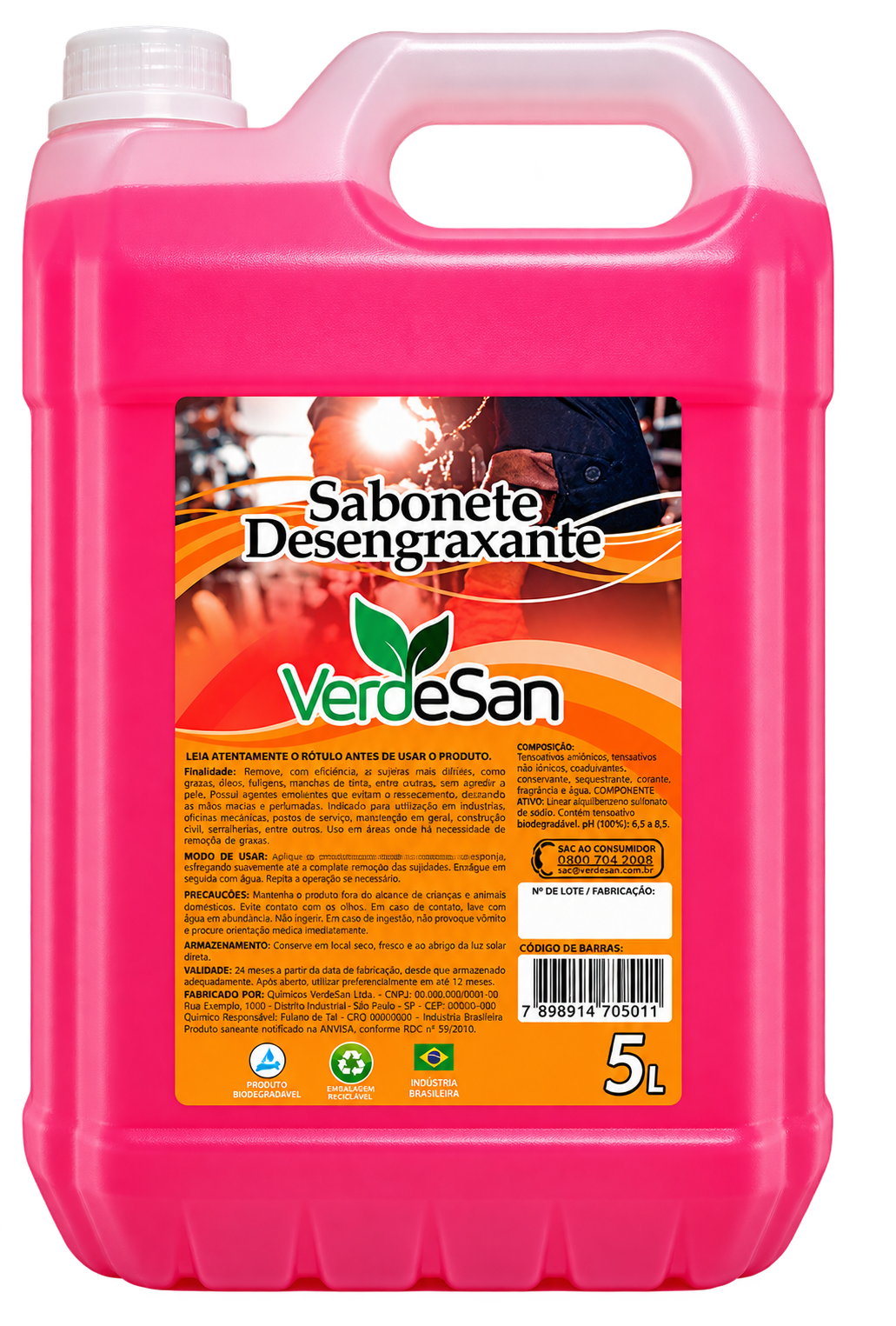 SABONETE LIQUIDO DESENGRAXANTE 5 LITROS VERDESAN