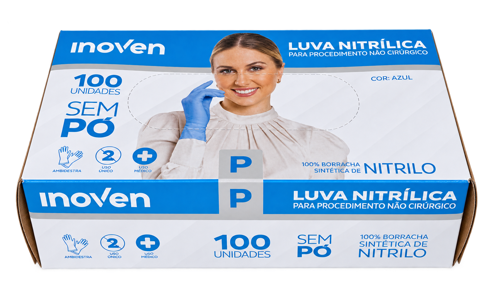 LUVA NITRILICA AZUL SEM PO TAMANHO P - C/ 100 UN - INOVEN