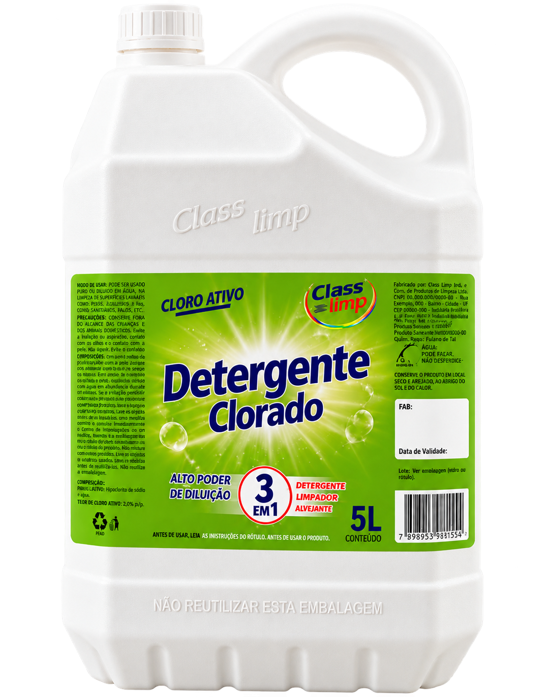 DETERGENTE COM CLORO ATIVO 5 LITROS CLASSLIMP