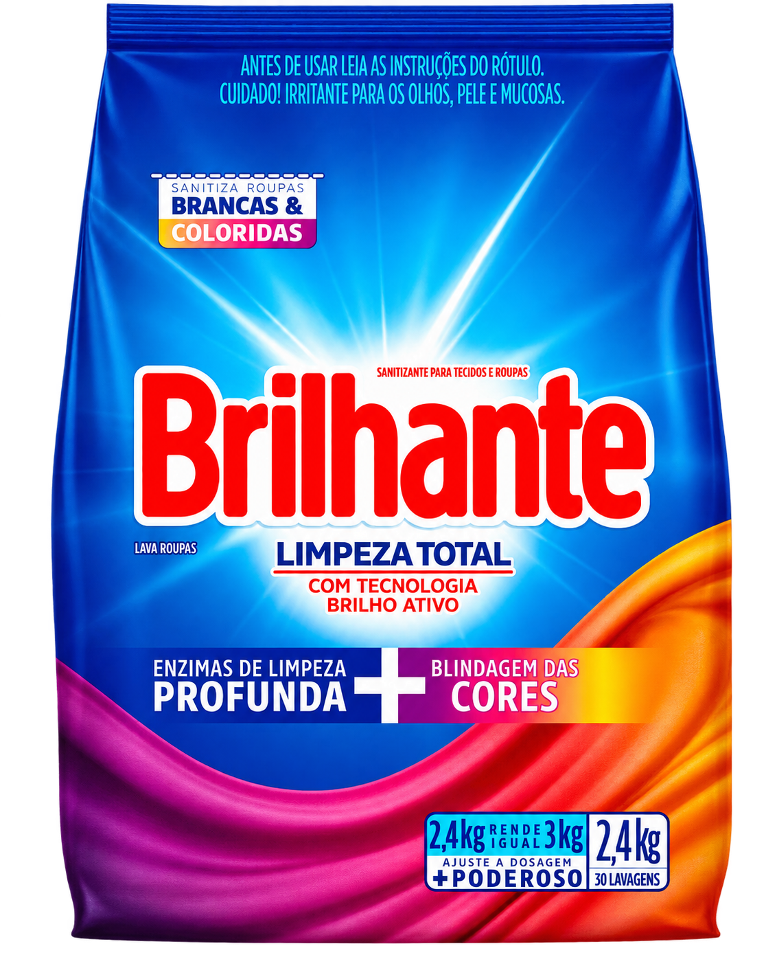 LAVA ROUPAS EM PO BRILHANTE LIMPEZA TOTAL 2.4KG SACHE