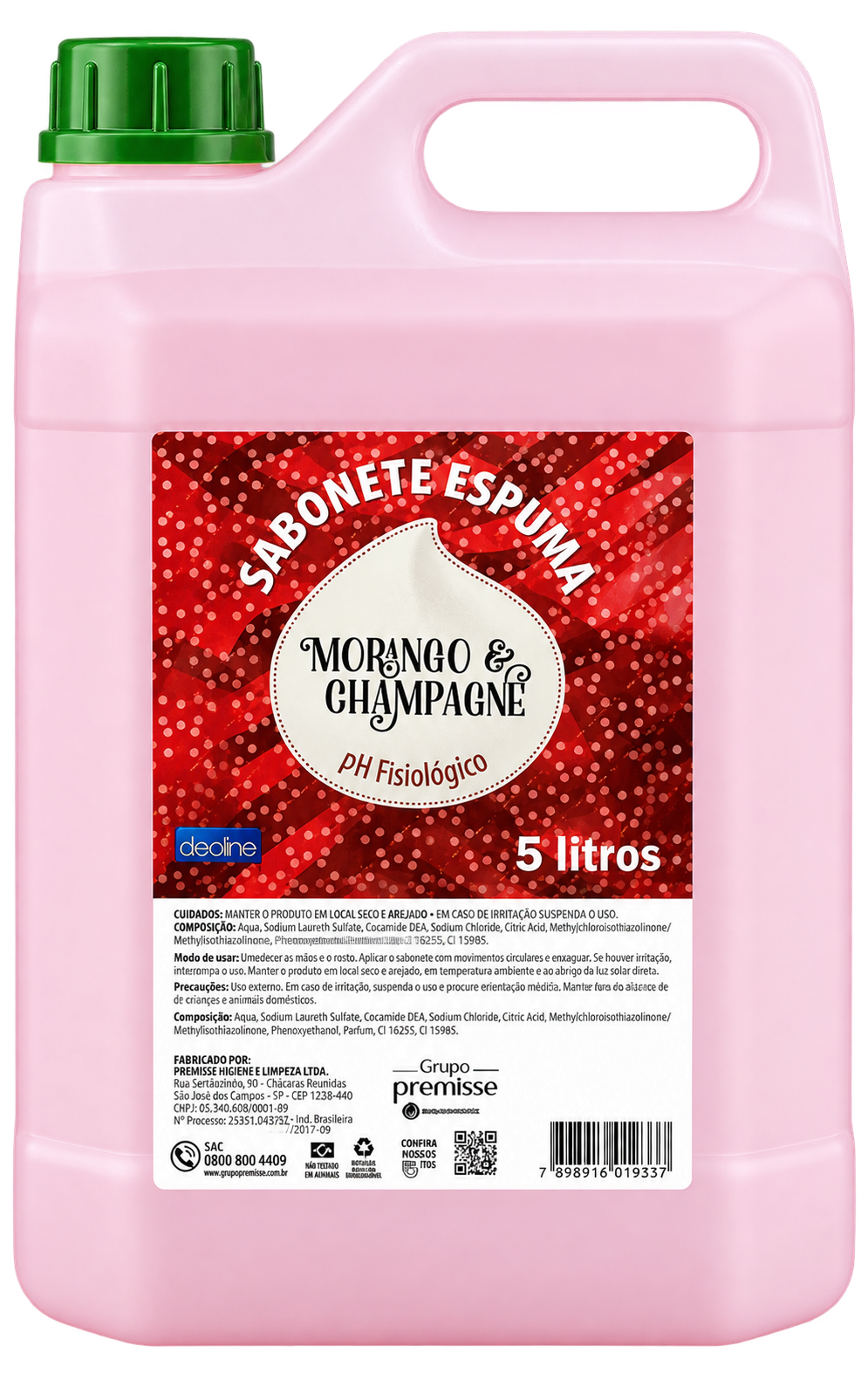 SABONETE ESPUMA MORANGO COM CHAMPAGNE 5 LITROS PREMISSE