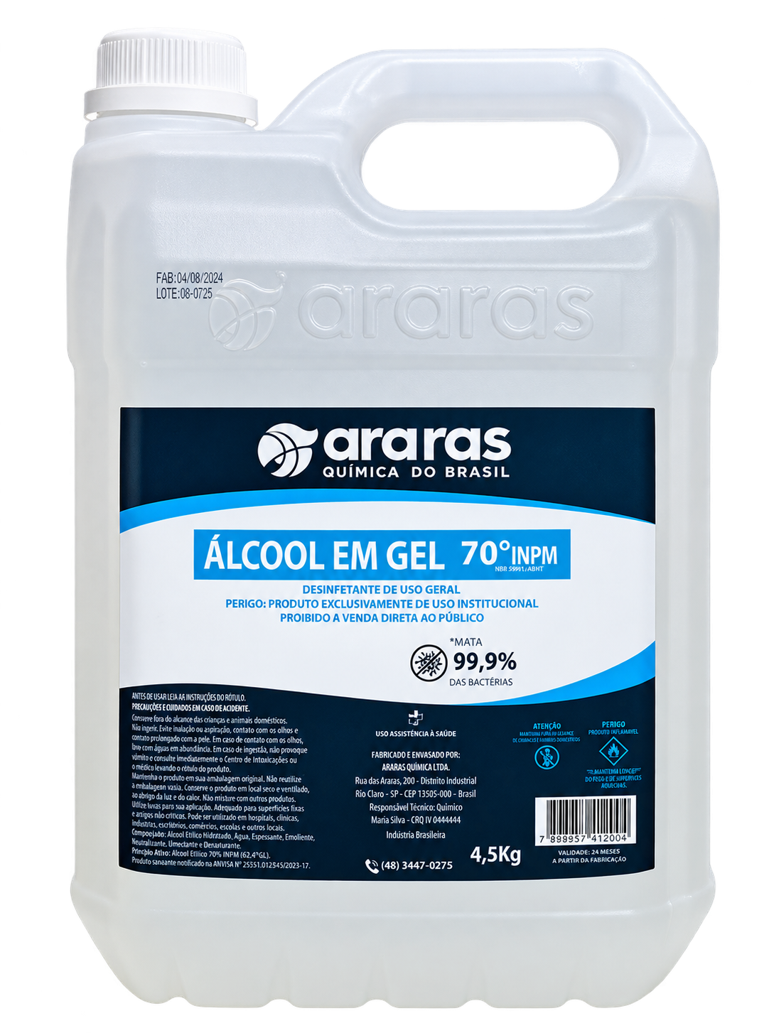 ALCOOL EM GEL 70 INPM 4,500 KG  UND ARARAS
