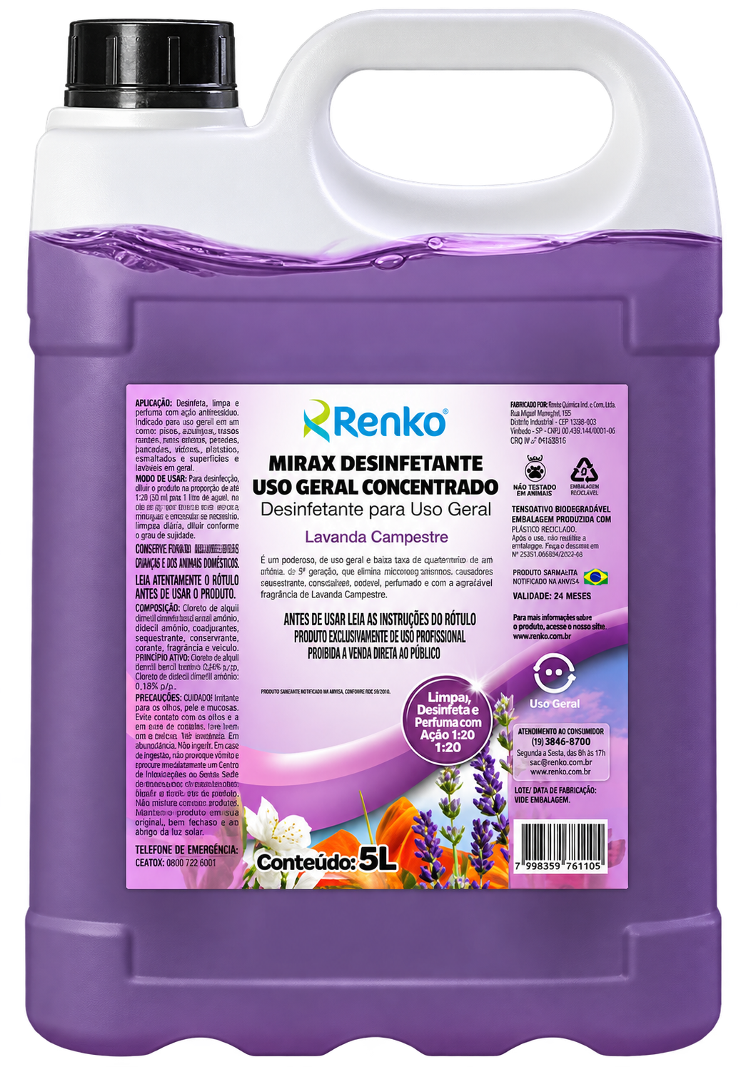 MIRAX DESINFETANTE CONCENTRADO LAVANDA CAMPESTRE 5 LITROS RENKO