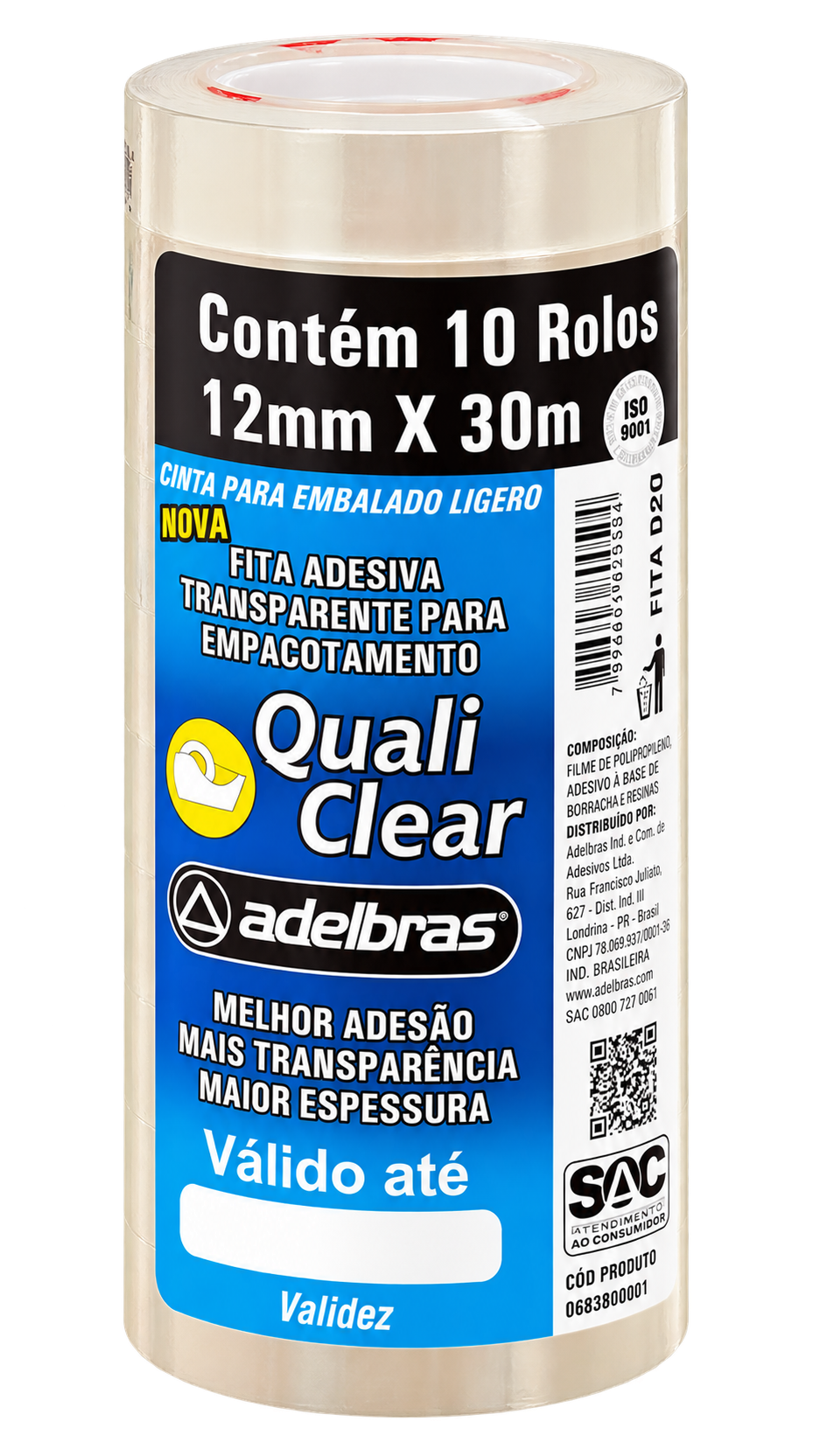 FITA ADESIVA TRANSPARENTE QUALI CLEAR 12MMX30M