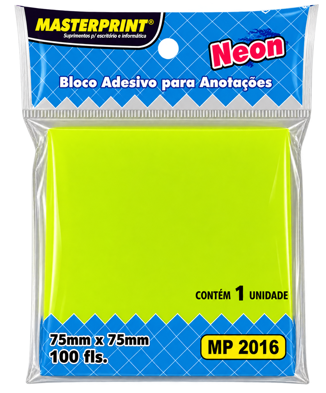 BLOCO ADESIVO 75MMX75MM C/100 FLS VERDE NEON MP-2016 MASTERPRINT