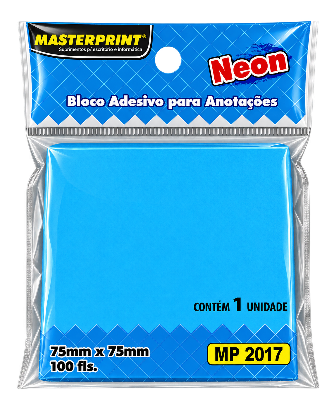 BLOCO ADESIVO 75MMX75MM C/100 FLS AZUL NEON MP-2017 MASTERPRINT