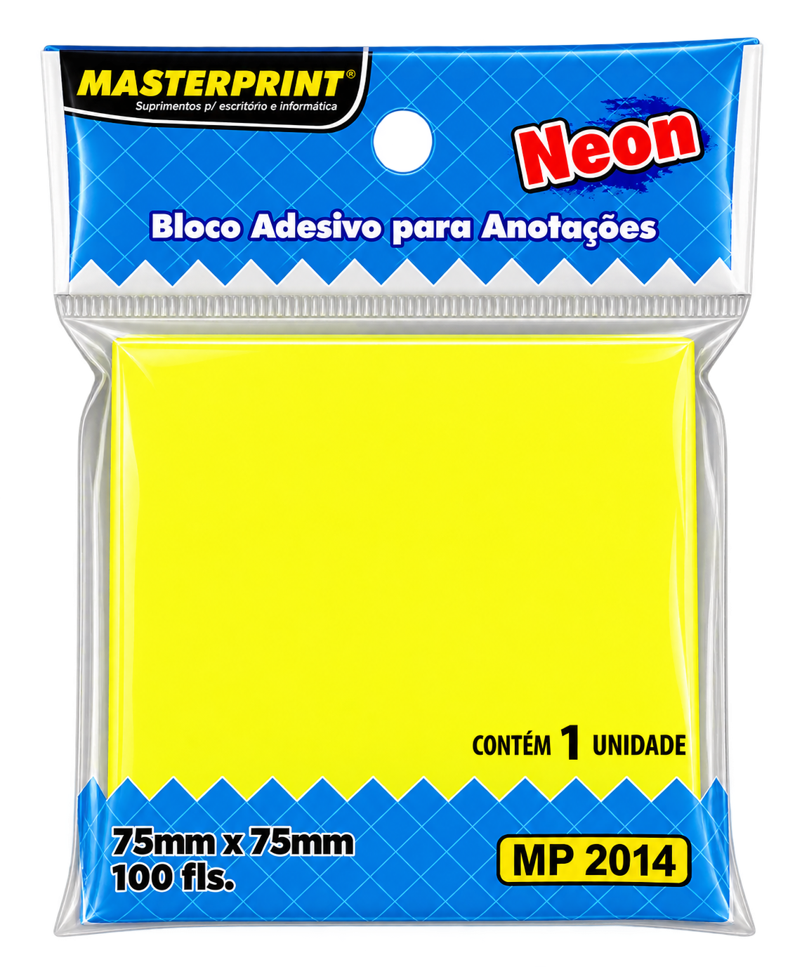 BLOCO ADESIVO 75MMX75MM C/100 FLS AMARELO NEON MP-2014 MASTERPRINT