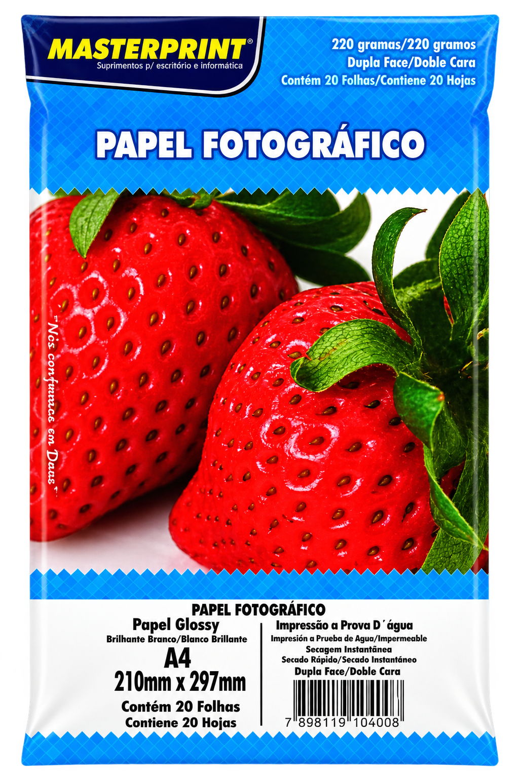 PAPEL FOTO GLOSSY DUPLA FACE 220G/M² A4 COM 20 FLS MASTERPRINT