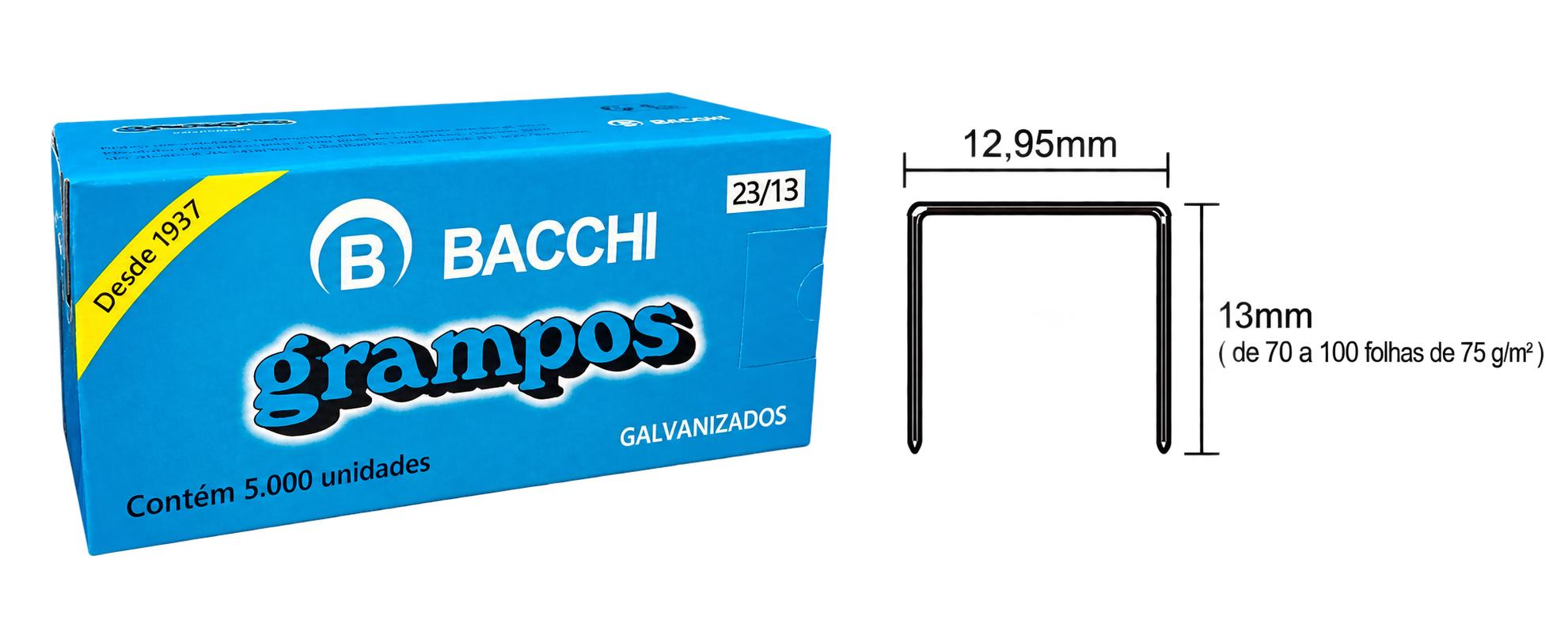 GRAMPO GRAMPEADOR GALVANIZADO 23/13 CAIXA COM 5.000 UN BACCHI