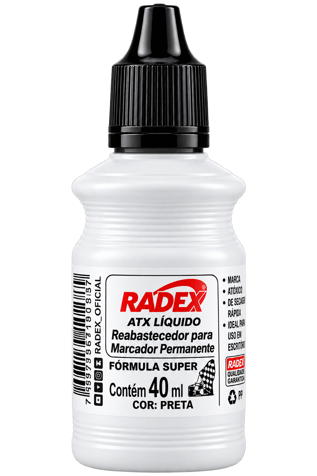 TINTA MARCADOR PERMANENTE REABASTECEDOR 40ML PRETO RADEX