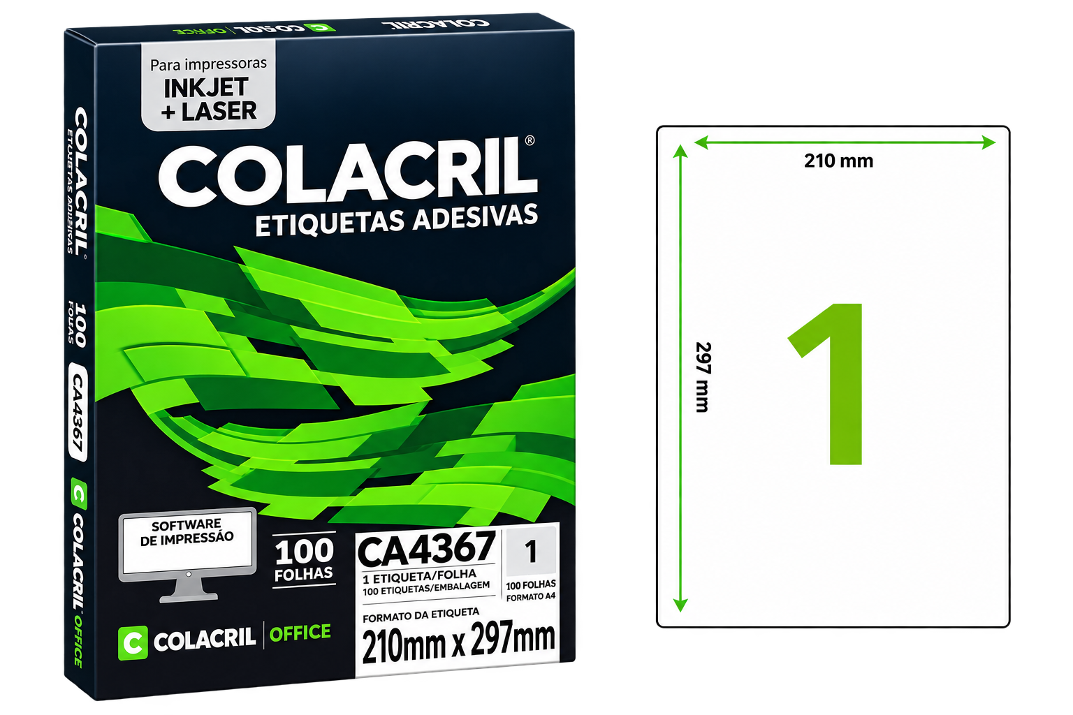 ETIQUETA A4 CA4367 210MMX297MM COM 01 PACOTE 100 FLS COLACRIL