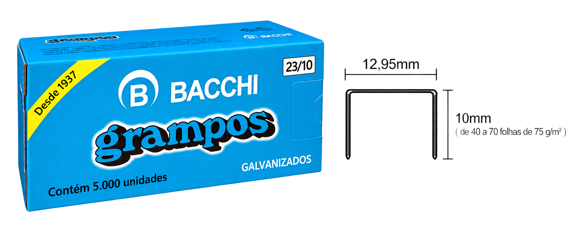 GRAMPO GRAMPEADOR GALVANIZADO 23/10 CAIXA COM 5.000 UN BACCHI