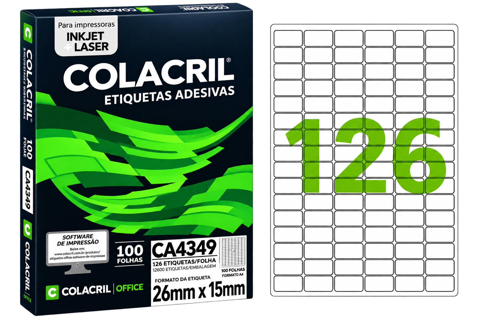 ETIQUETA A4 CA4349 15MMX26MM COM 126 PACOTE 100 FLS COLACRIL