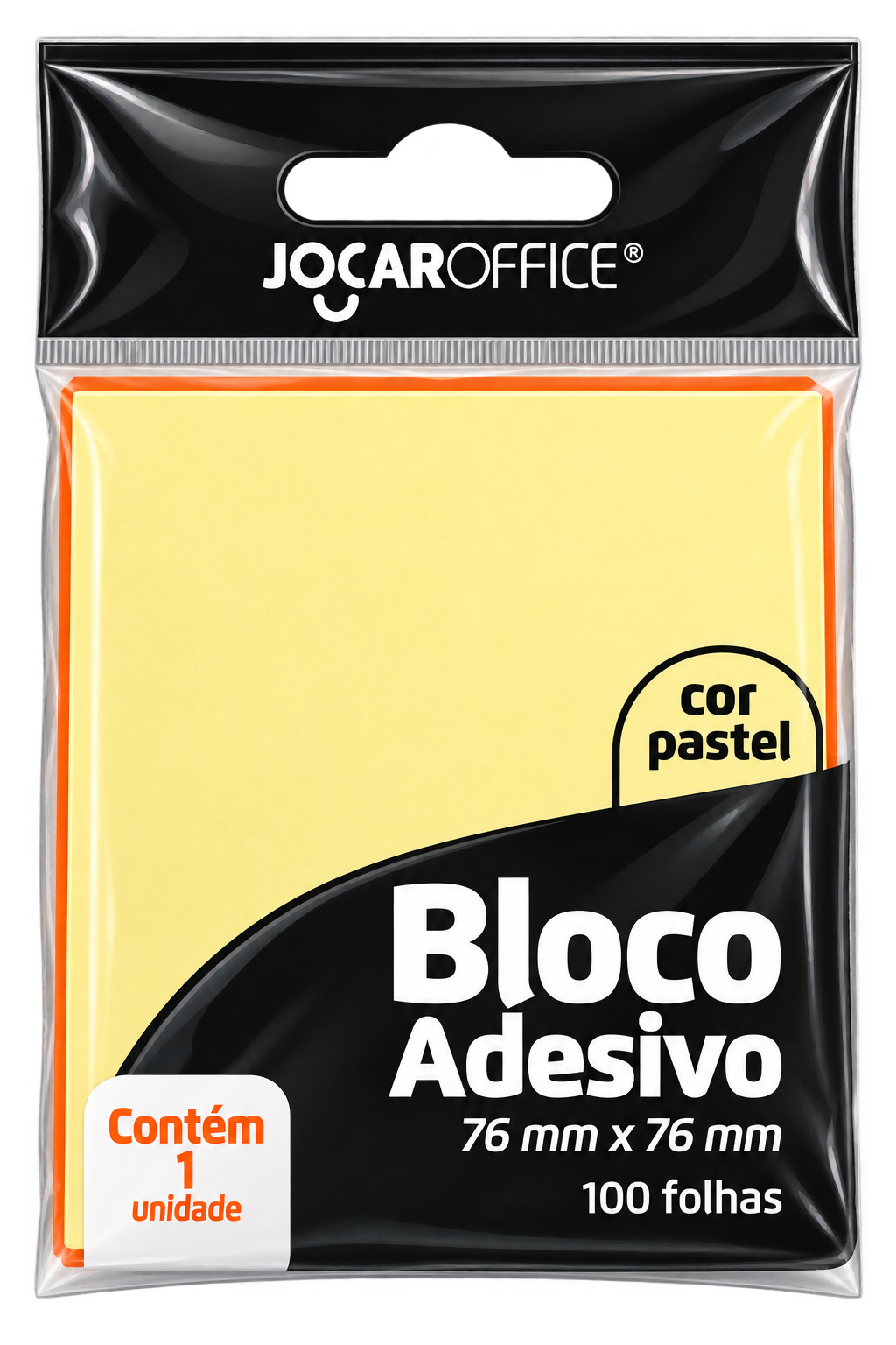 BLOCO ADESIVO 76MMx76MM C/100 FLS AMARELO PASTEL JOCAR OFFICE