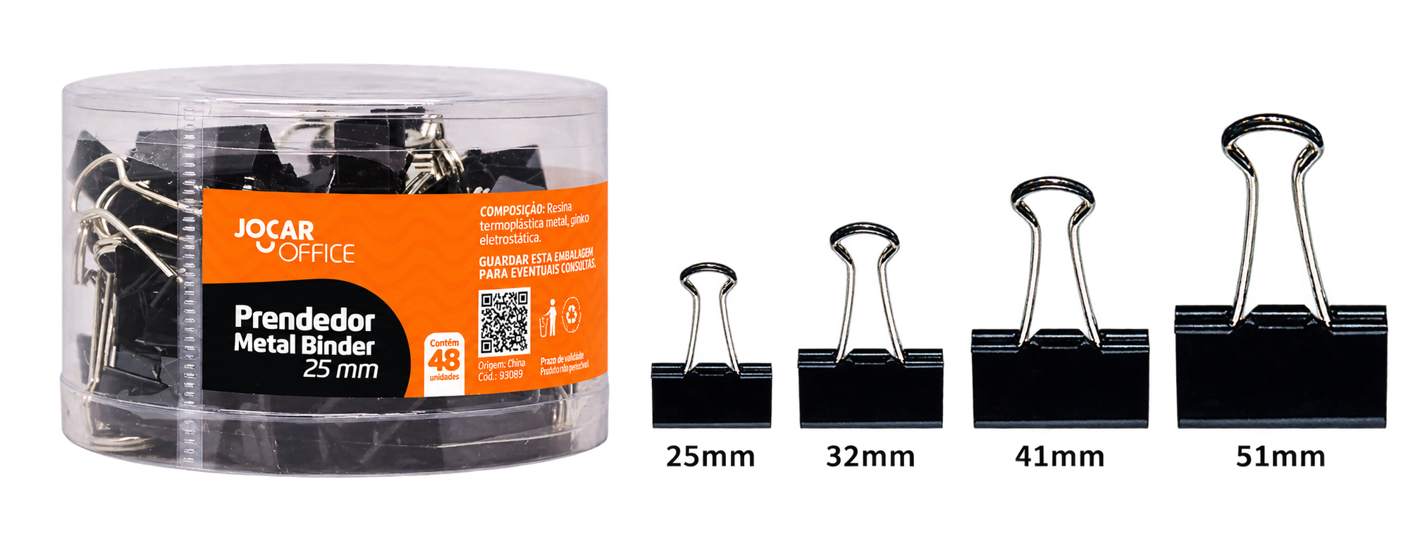 PRENDEDOR DE PAPEL BINDER 25MM COM 48 UN JOCAR OFFICE