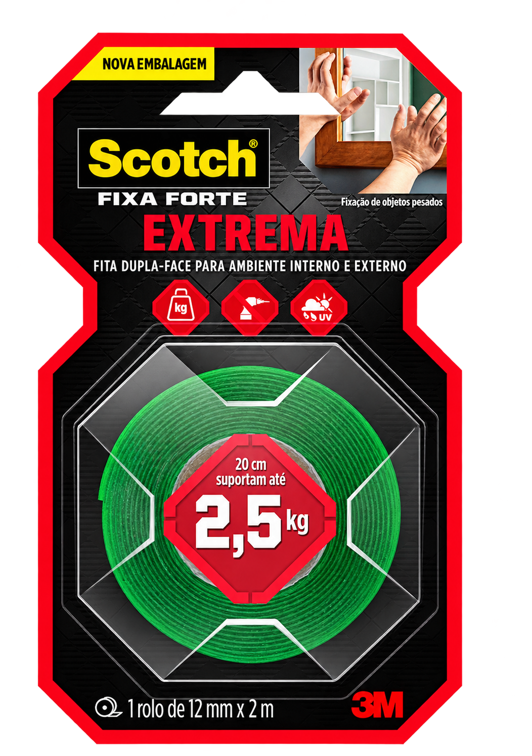 FITA DUPLA FACE SCOTCH FIXA FORTE 12MMX2M 3M