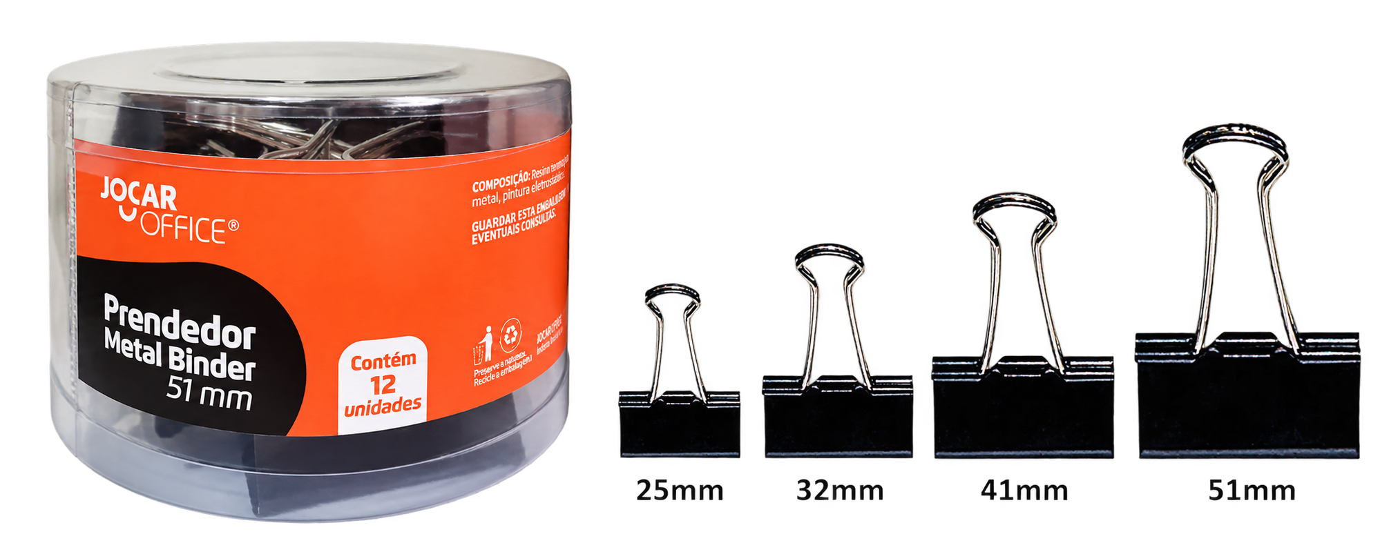 PRENDEDOR DE PAPEL BINDER 51MM COM 12 UN JOCAR OFFICE