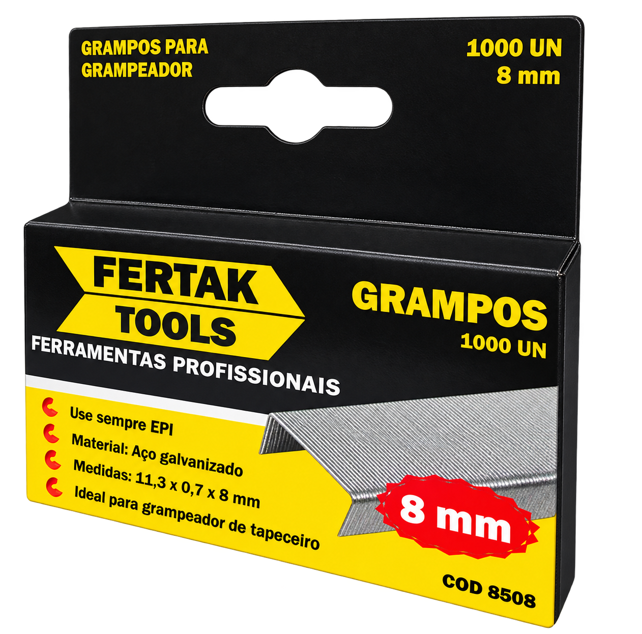 GRAMPO GRAMPEADOR GALVANIZADO 08 MM COM 1000 UN 8508 FERTAK