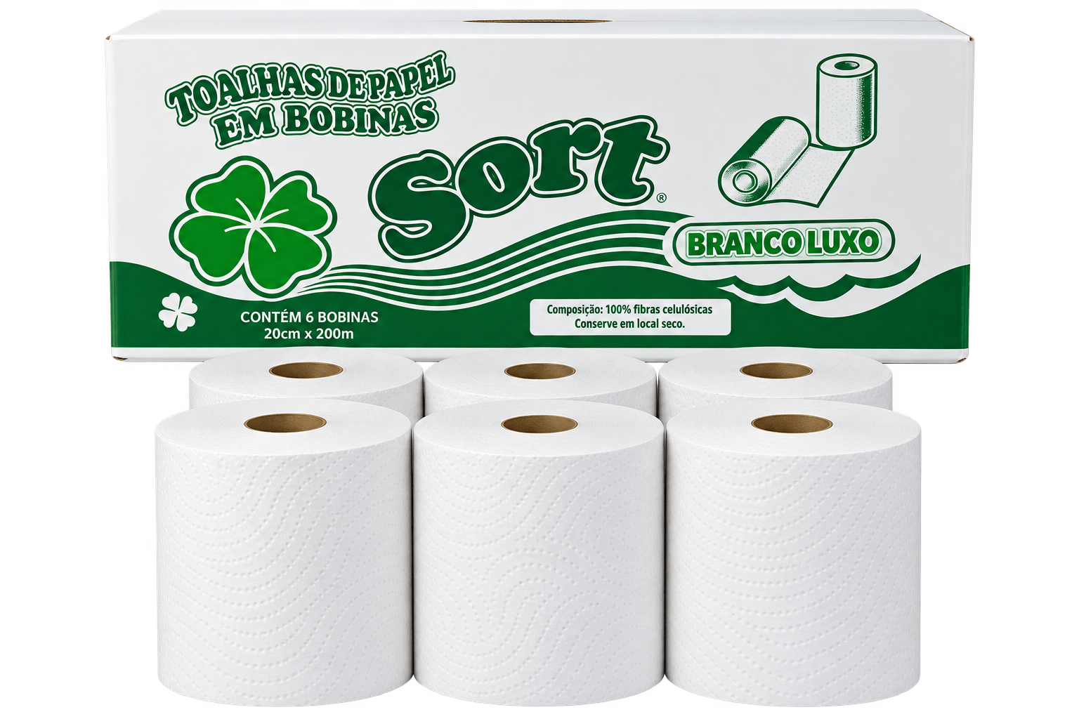 PAPEL TOALHA BOBINA BRANCO LUXO 20CMX200M SORT
