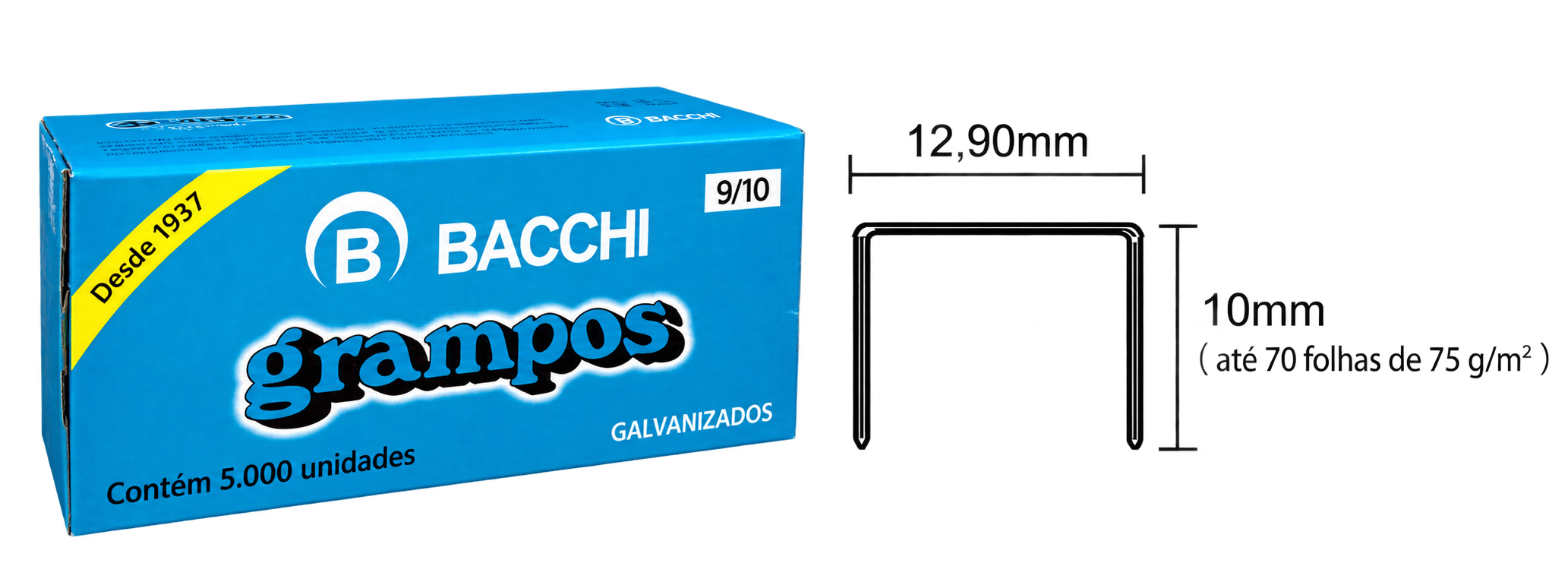 GRAMPO GRAMPEADOR GALVANIZADO 9/10 CAIXA COM 5.000 UN BACCHI