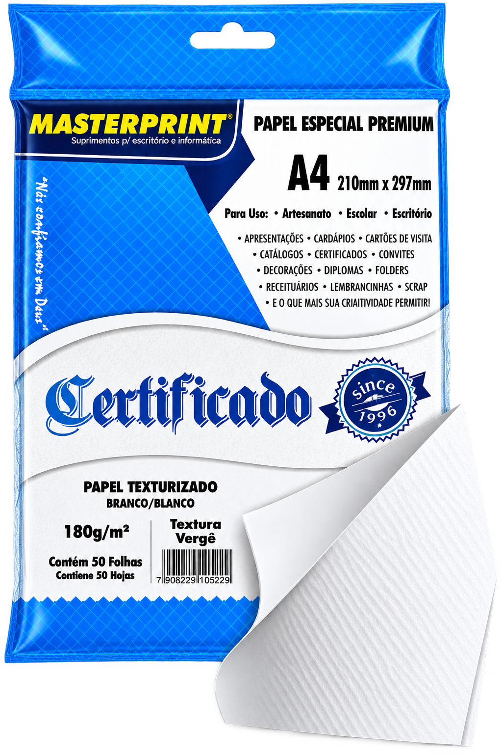 PAPEL A4 TEXTURA VERGE 180G/M² 50 FLS BRANCO MASTERPRINT
