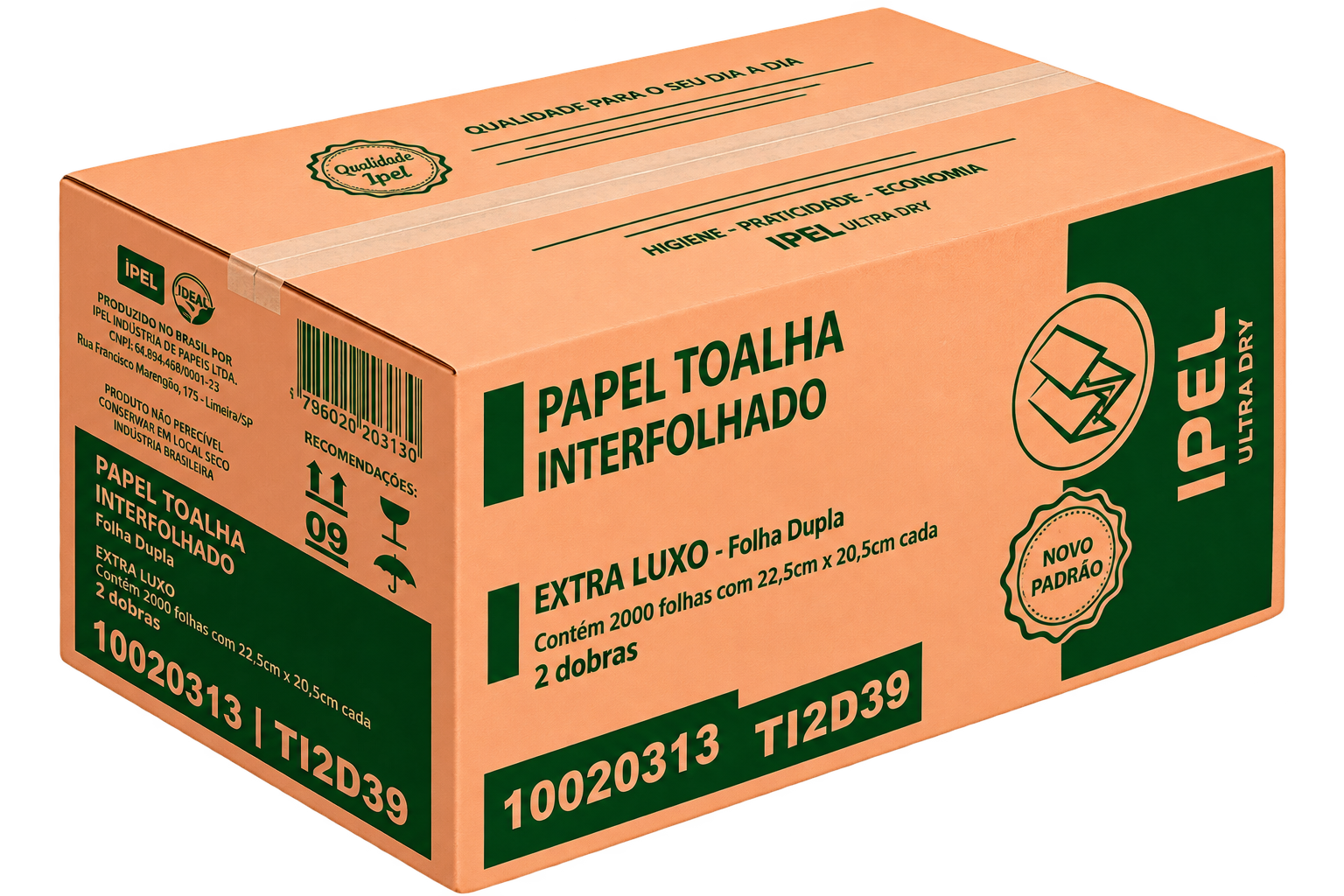 PAPEL TOALHA INTERFOLHADO EXTRA LUXO 22,5CMX20,5CM C/2000 FLS ULTRA DRY