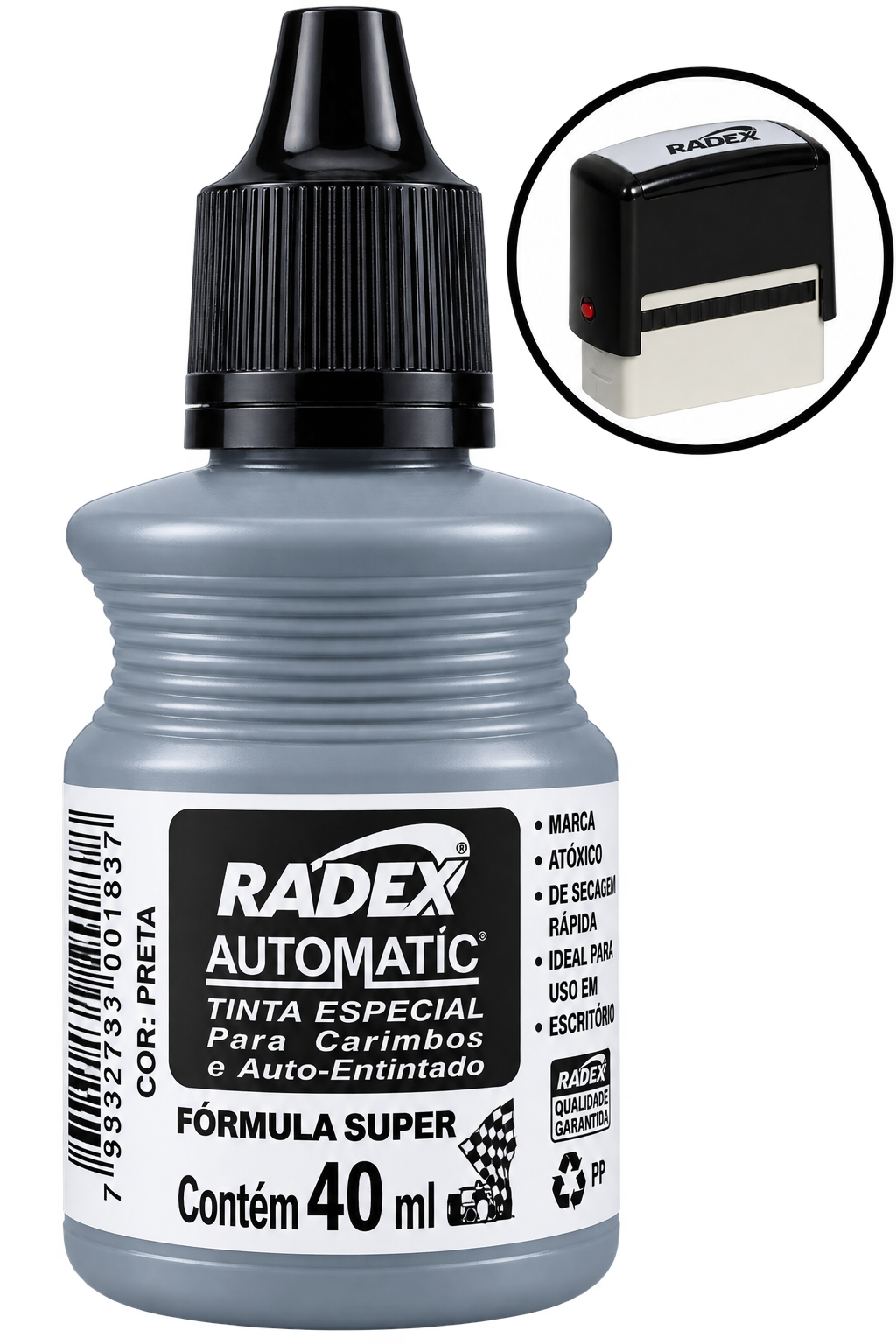 TINTA PARA CARIMBO AUTOMATICO 40ML PRETA RADEX