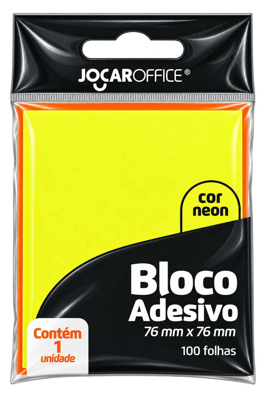 BLOCO ADESIVO 76MMx76MM C/100 FLS AMARELO NEON JOCAR OFFICE