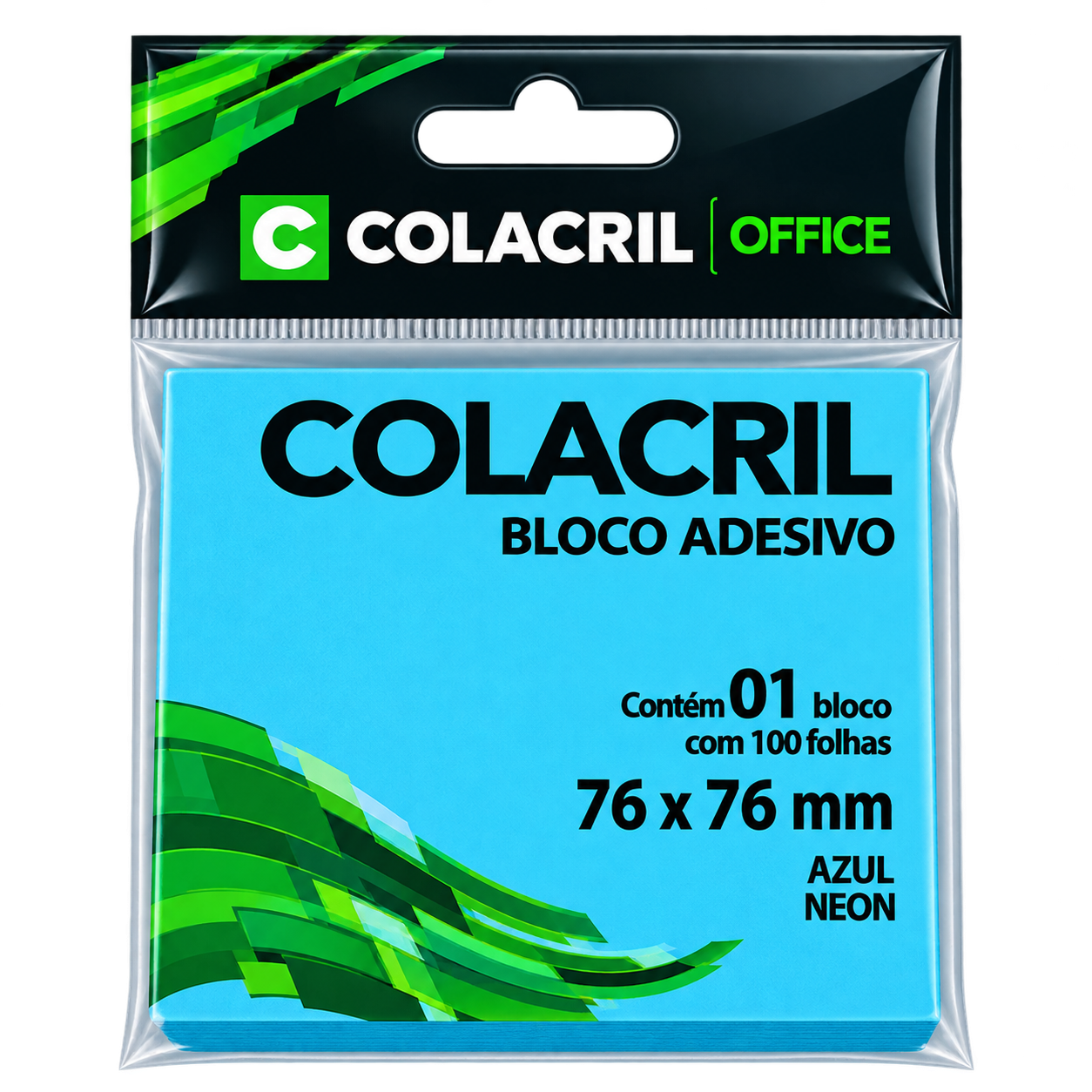 BLOCO ADESIVO 76MMx76MM C/100 FLS AZUL NEON COLACRIL