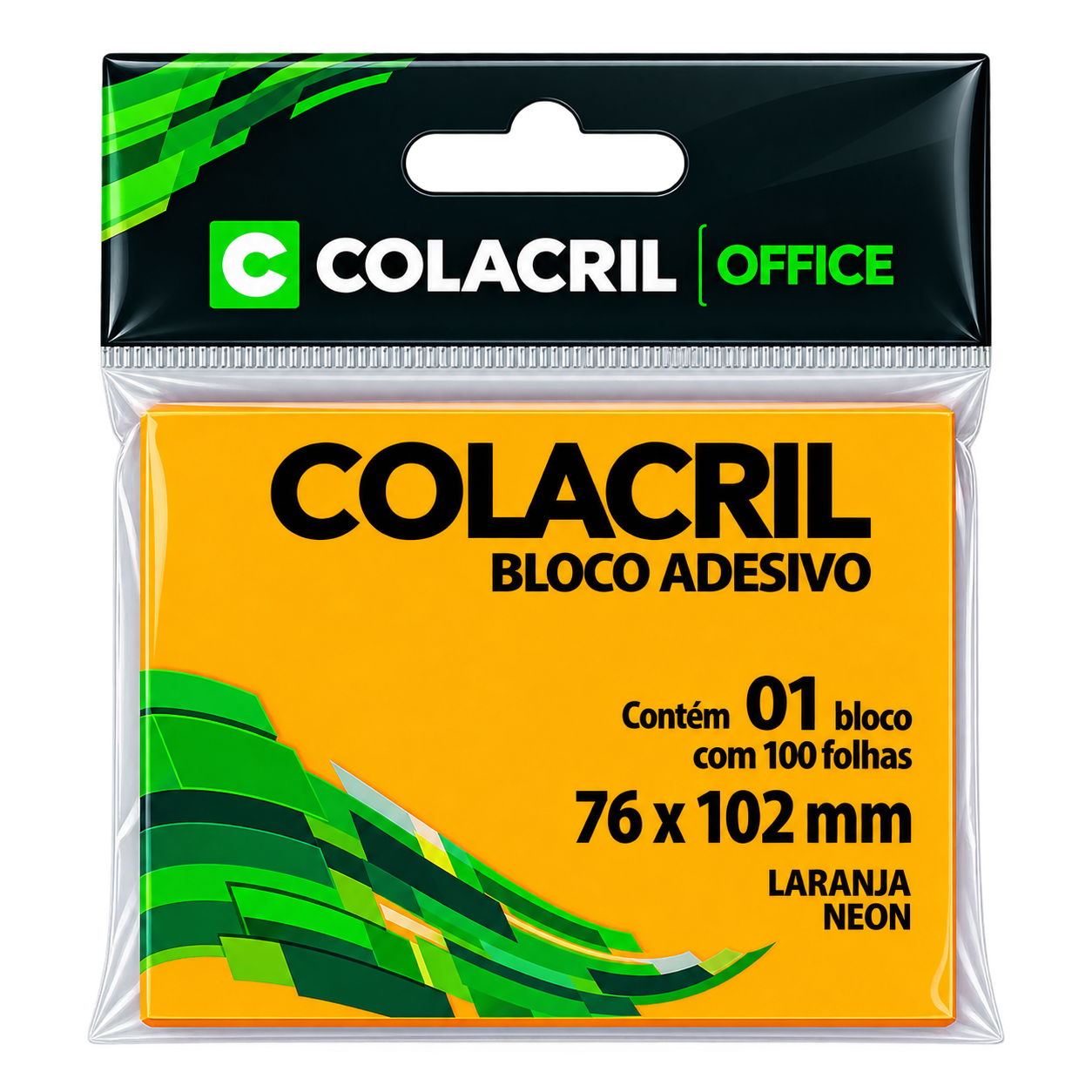 BLOCO ADESIVO 76MMX102MM C/100 FLS LARANJA NEON COLACRIL