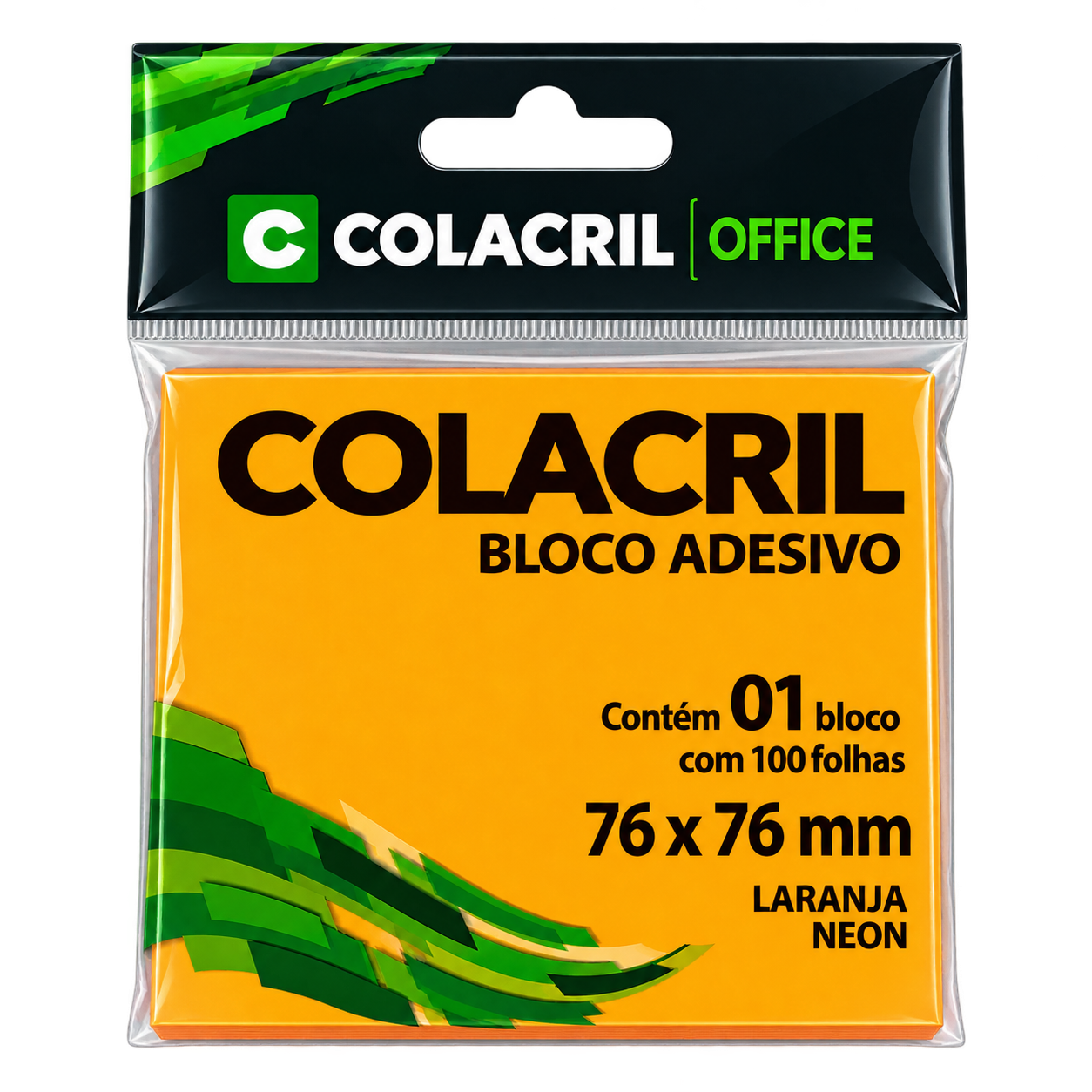 BLOCO ADESIVO 76MMx76MM C/100 FLS LARANJA NEON COLACRIL