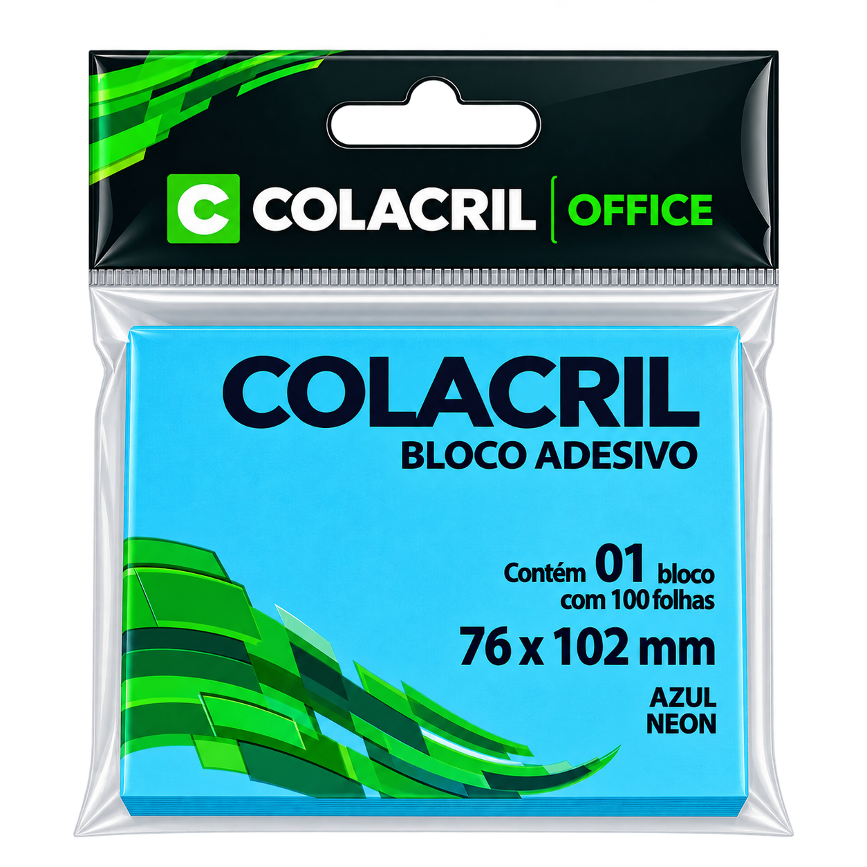 BLOCO ADESIVO 76MMX102MM C/100 FLS AZUL NEON COLACRIL