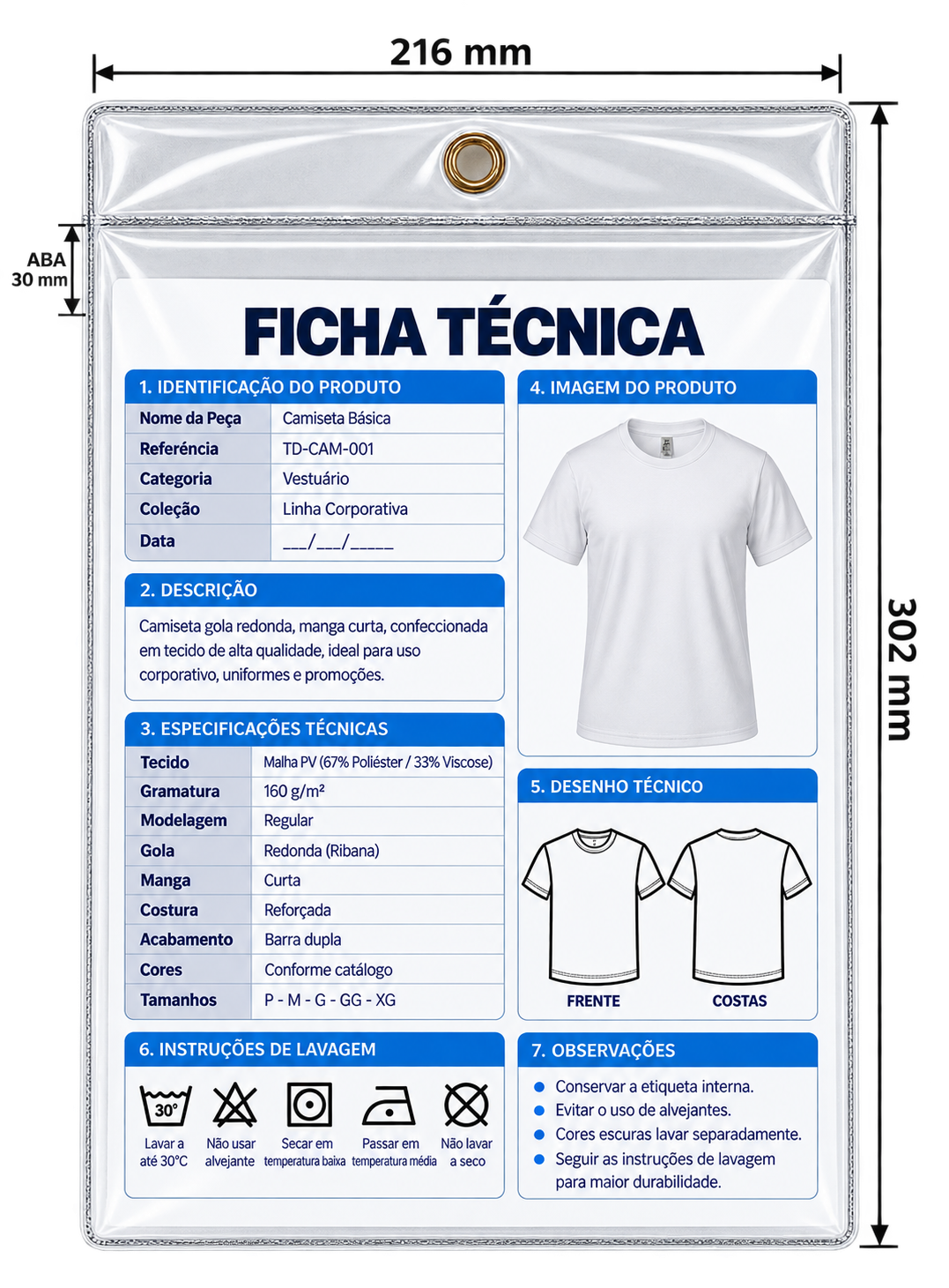 PORTA DOCUMENTO EM PVC COM ABA E ILHOS