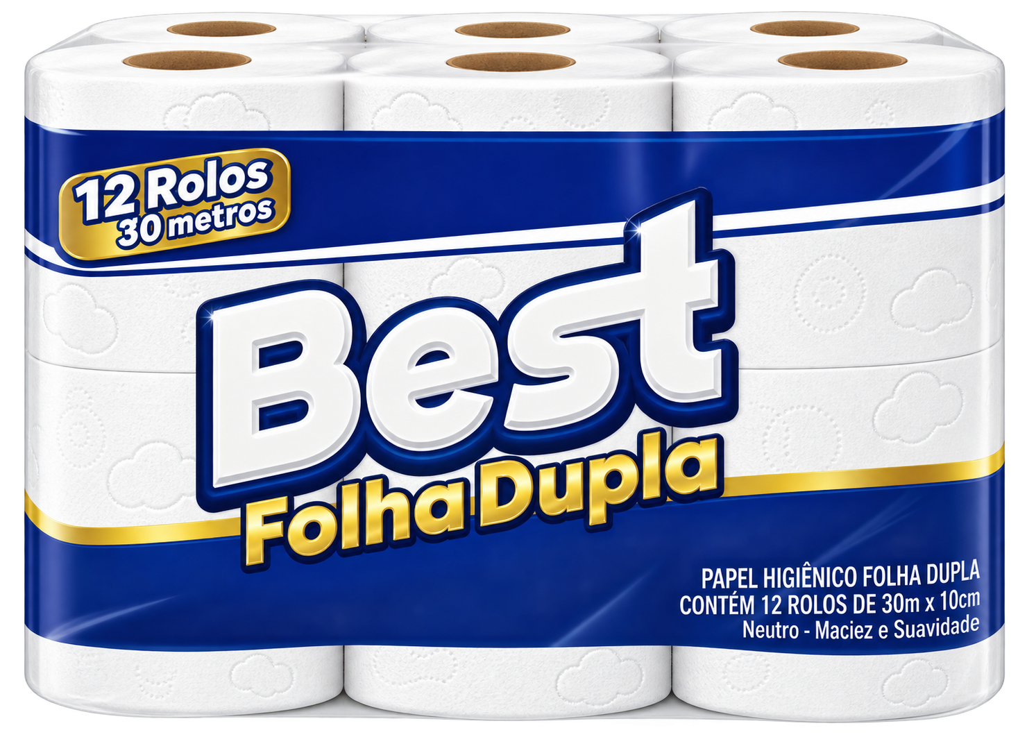 PAPEL HIGIENICO FOLHA DUPLA NEUTRO PACOTE COM 12 ROLOS 30M BEST