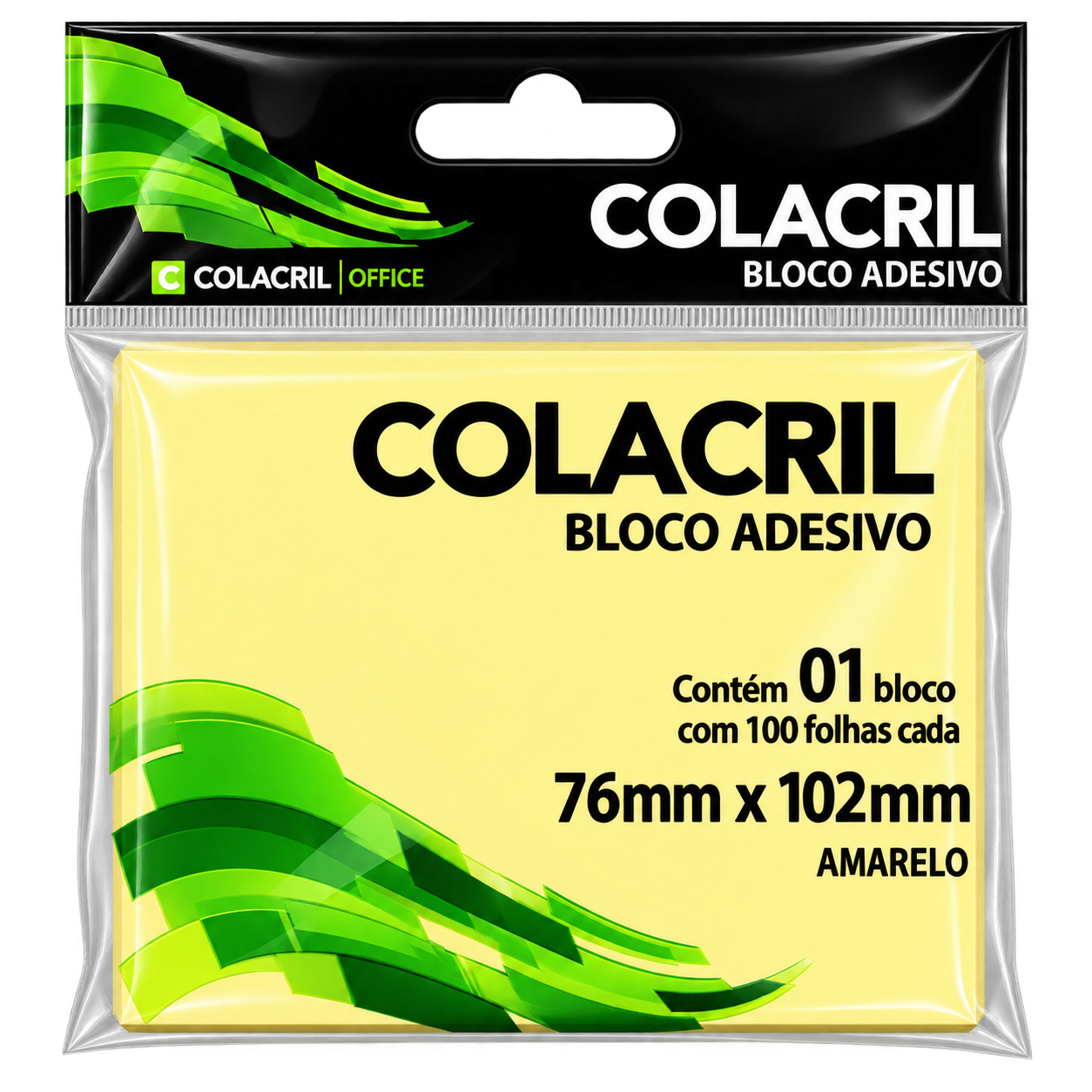 BLOCO ADESIVO 76MMx102MM C/100 FLS AMARELO PASTEL COLACRIL