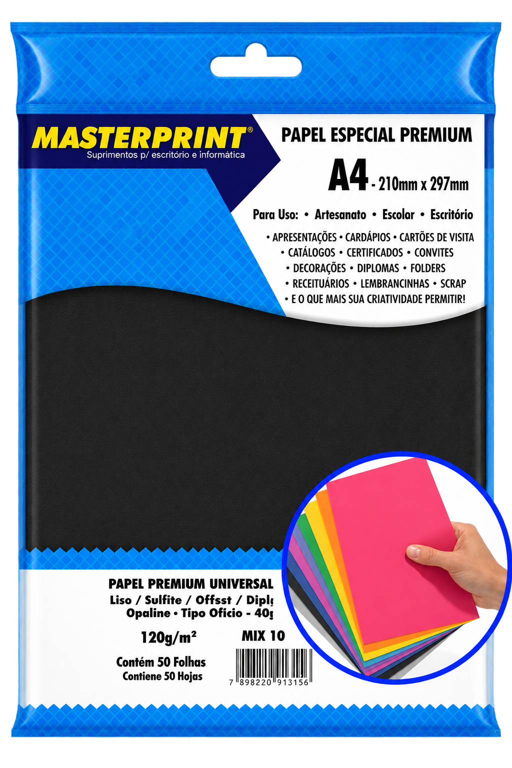 PAPEL A4 DIPLOMATA/LISO/OFFSET 120G/M² COM 50 FLS MIX 10 CORES MASTERPRINT