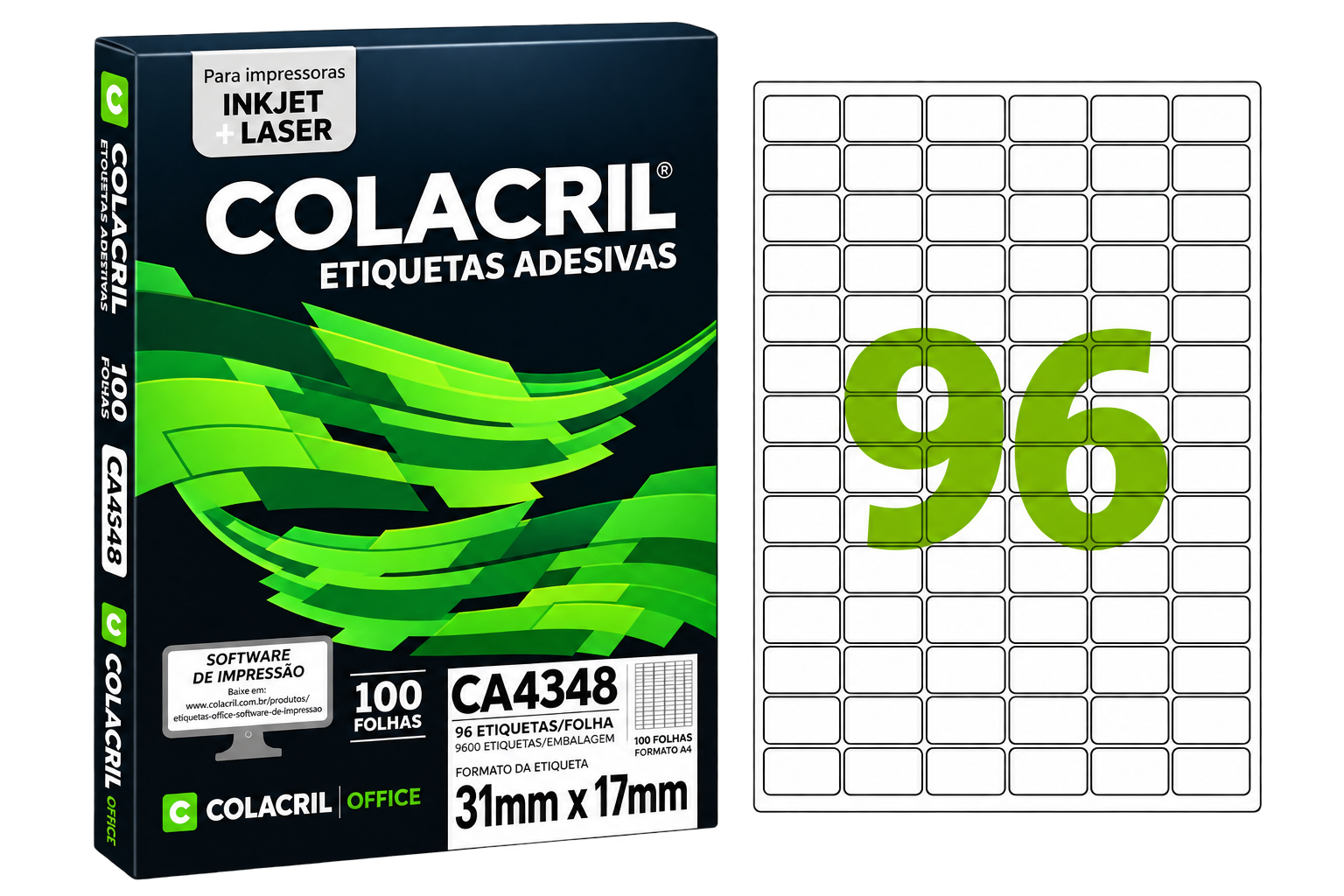 ETIQUETA A4 CA4348 31MMX17MM COM 96 PACOTE 100 FLS COLACRIL