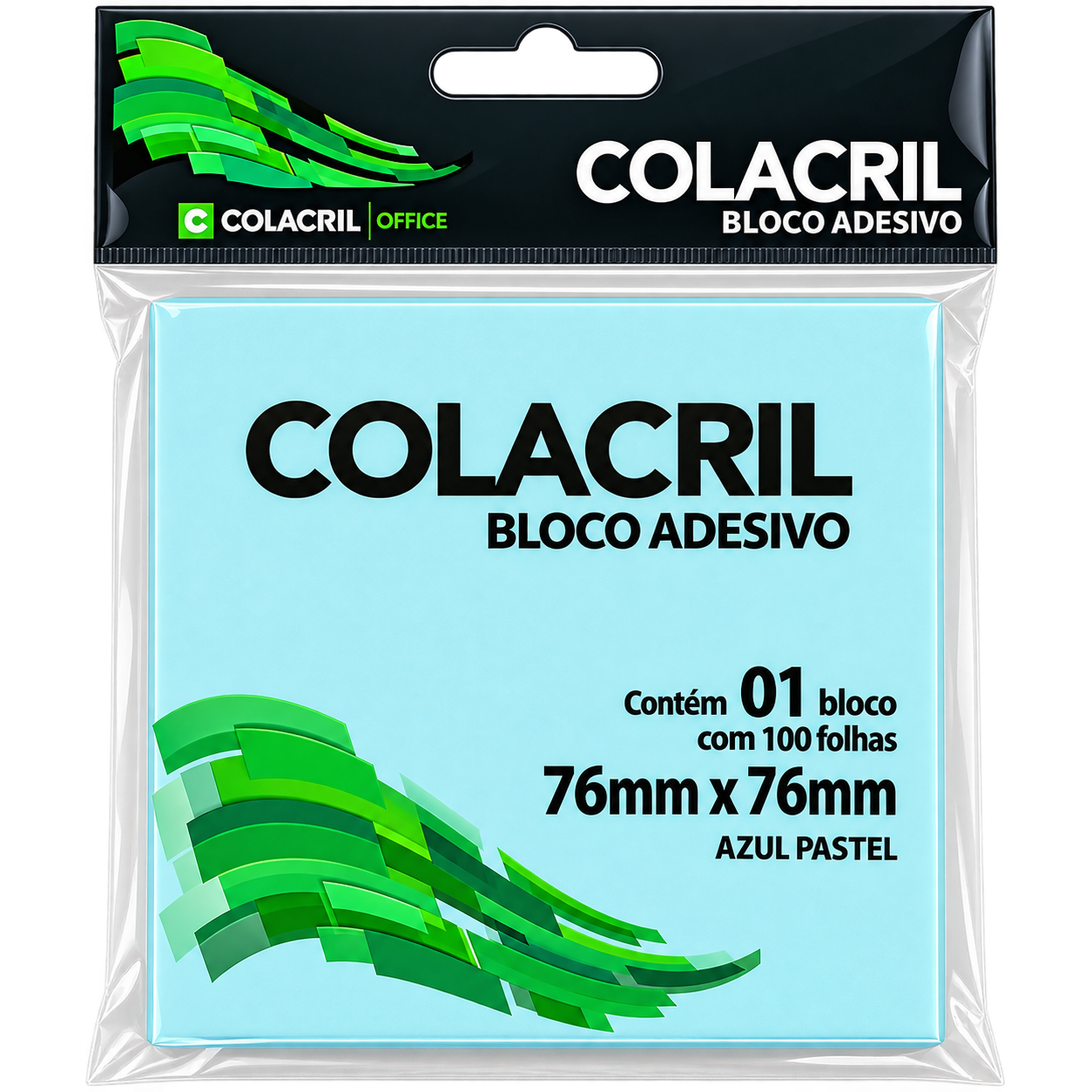 BLOCO ADESIVO 76MMx76MM C/100 FLS AZUL PASTEL COLACRIL