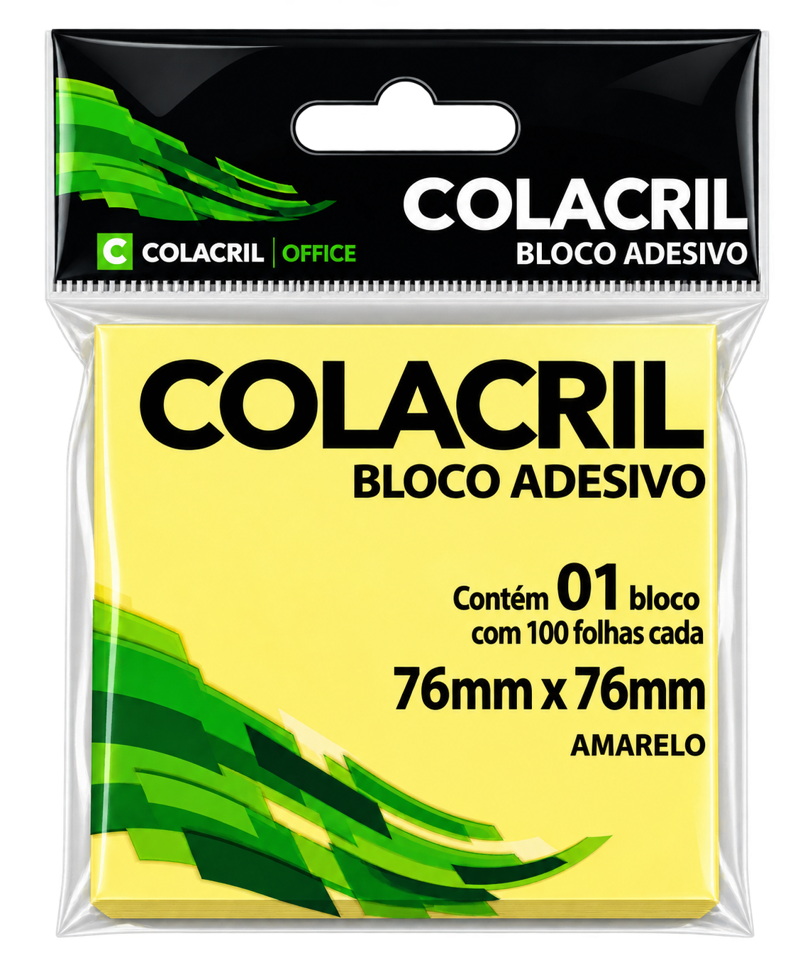 BLOCO ADESIVO 76MMx76MM C/100 FLS AMARELO PASTEL COLACRIL